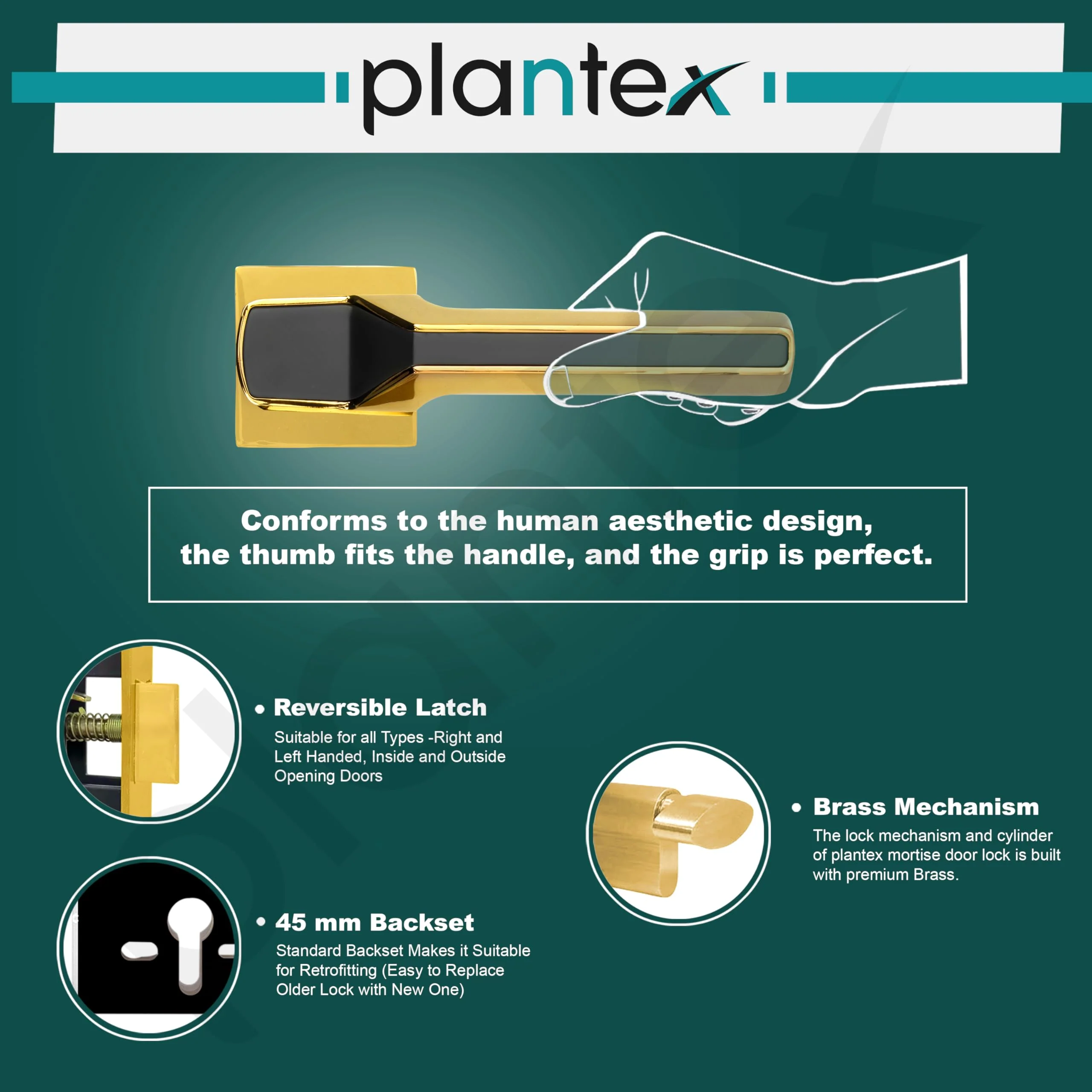 Plantex Main Door Locks for Home/Premium Mortise Lock for Door with 3 Years of Warranty by Plantex/Main Door Lock Set (Gold & Black) - Image 6