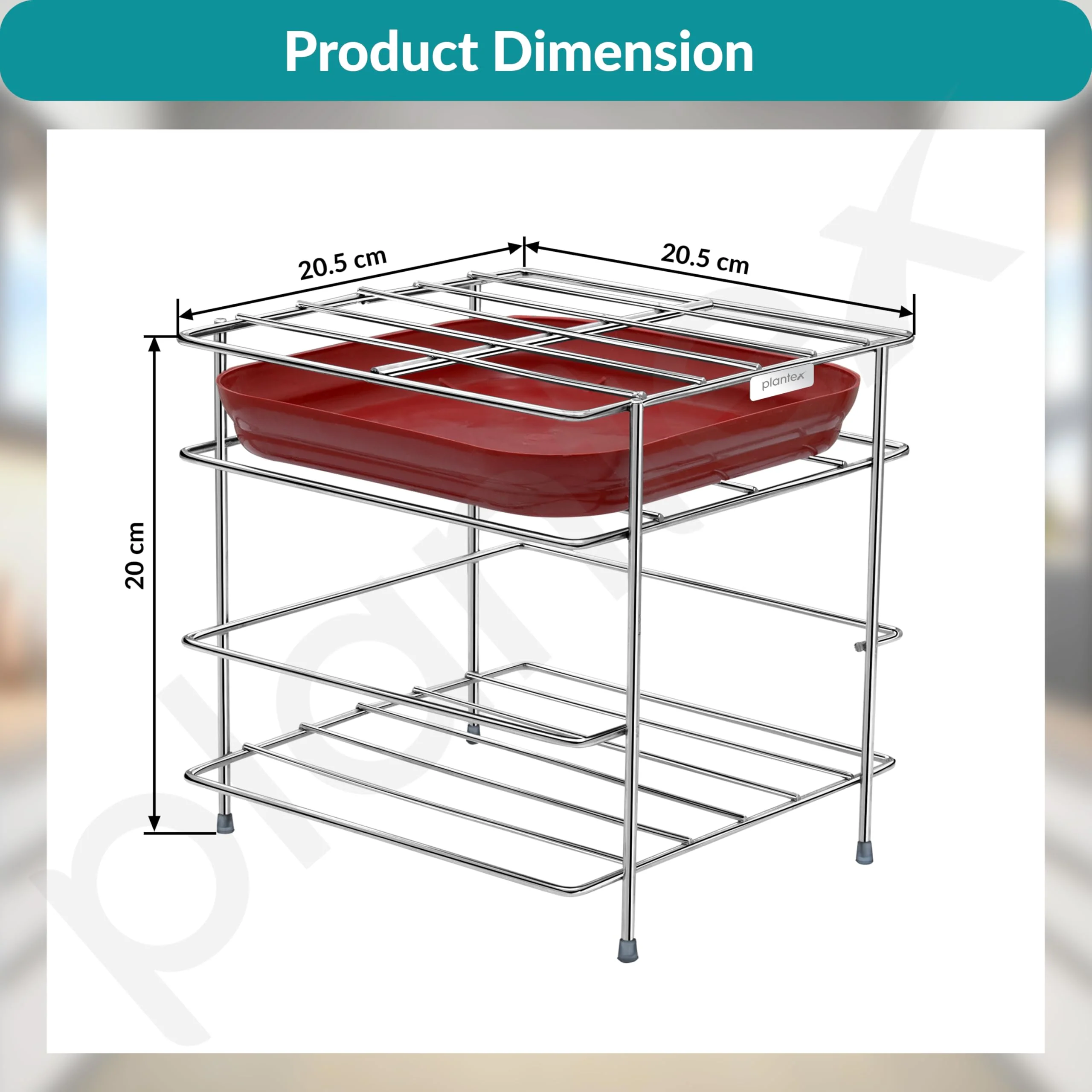 Plantex Matka Stand/Stainless Steel 2-Tier Matka Stands for Kitchen/Square Water Pot with Tray - (1186, Chrome) - Image 3