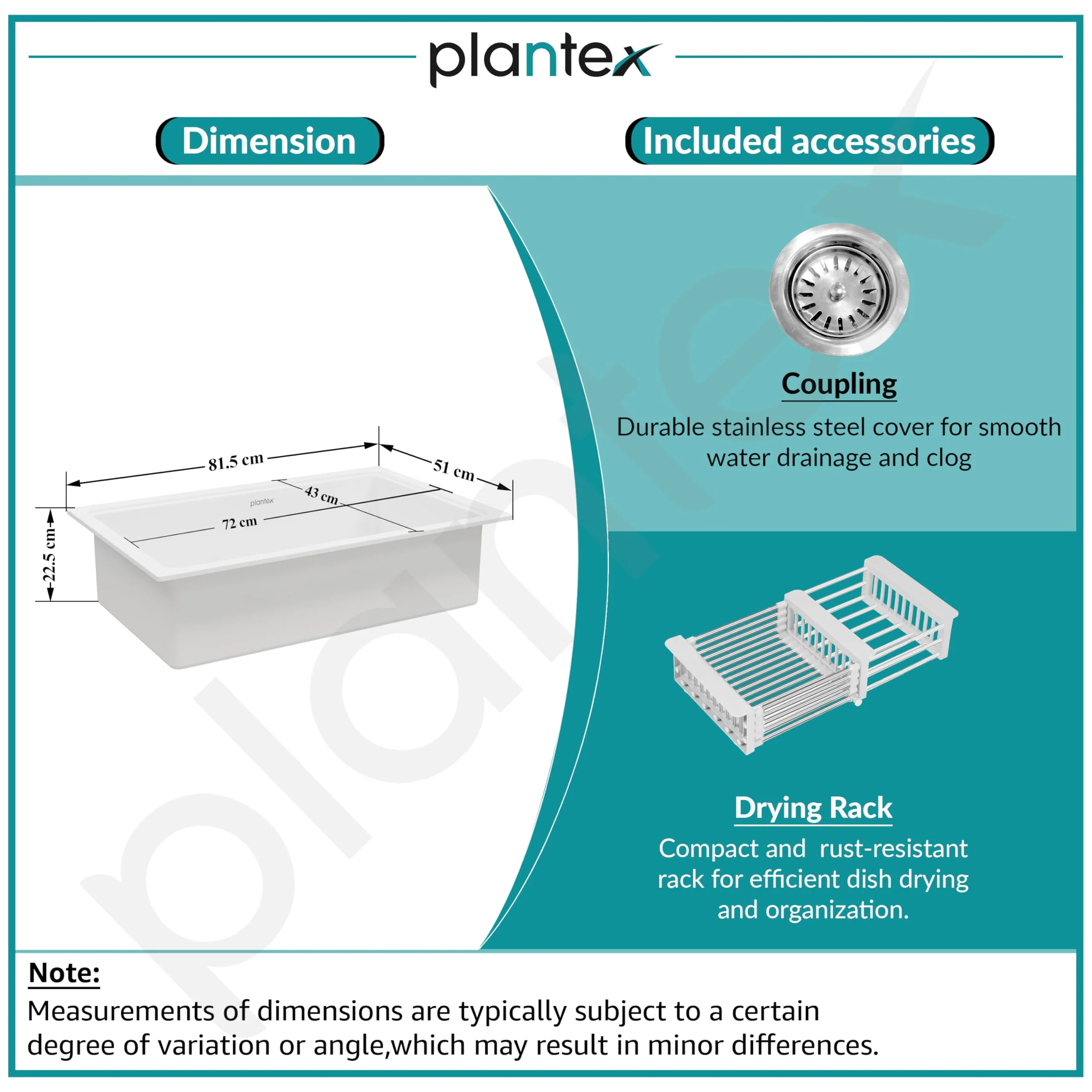 Plantex Matt German Technology Acrylic Resin Quartz Kitchen Sink/10 Years Guarantee/Granite Single Bowl Sink For Kitchen With Coupling (Whiti 32X20 Inches) - Image 4