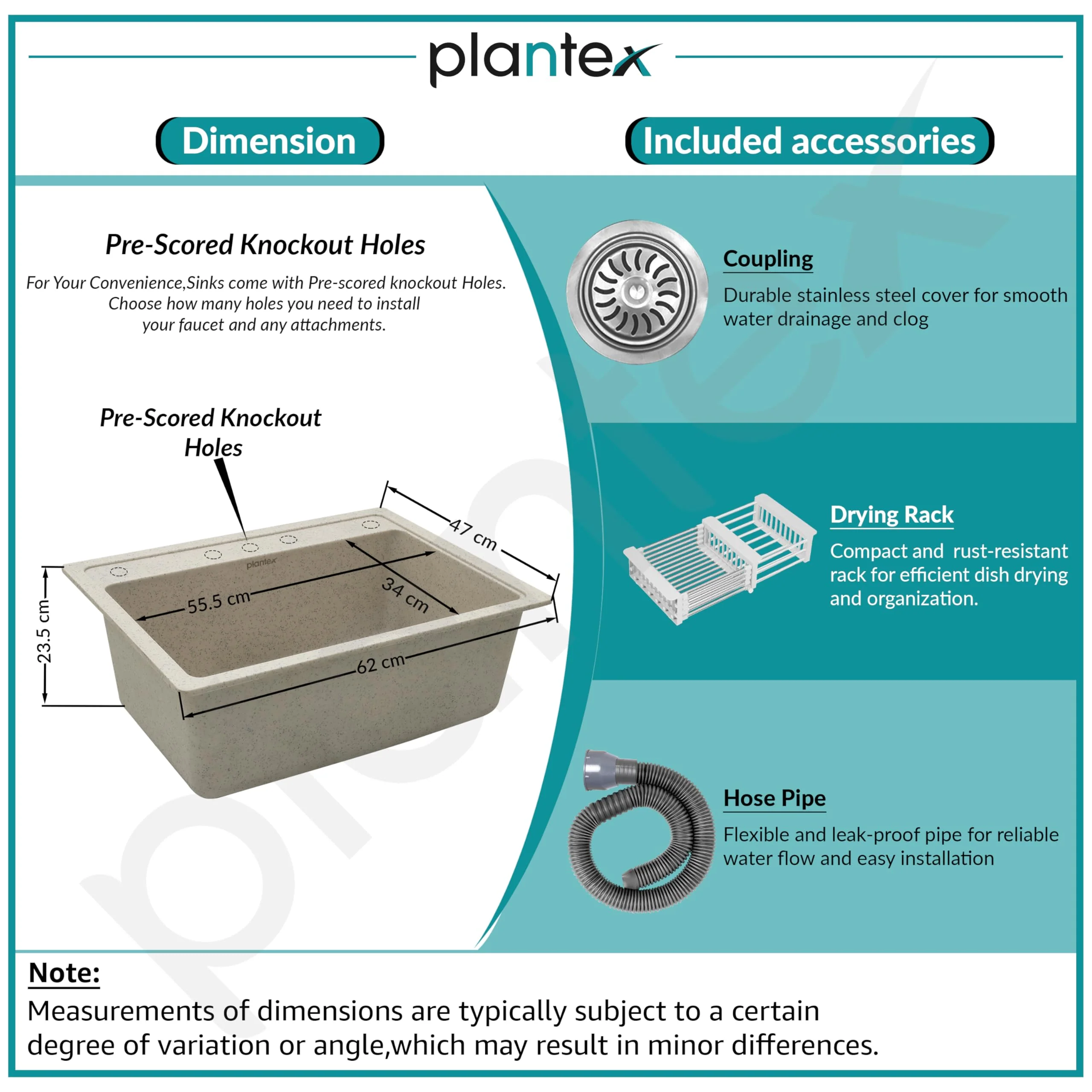 Plantex Matt Quartz Sink For Kitchen/UV Protected Kitchen Sink/Granite Single Bowl Sink/Undermount/Topmount (Mosaic Grey - 24X18 Inches) - Image 5