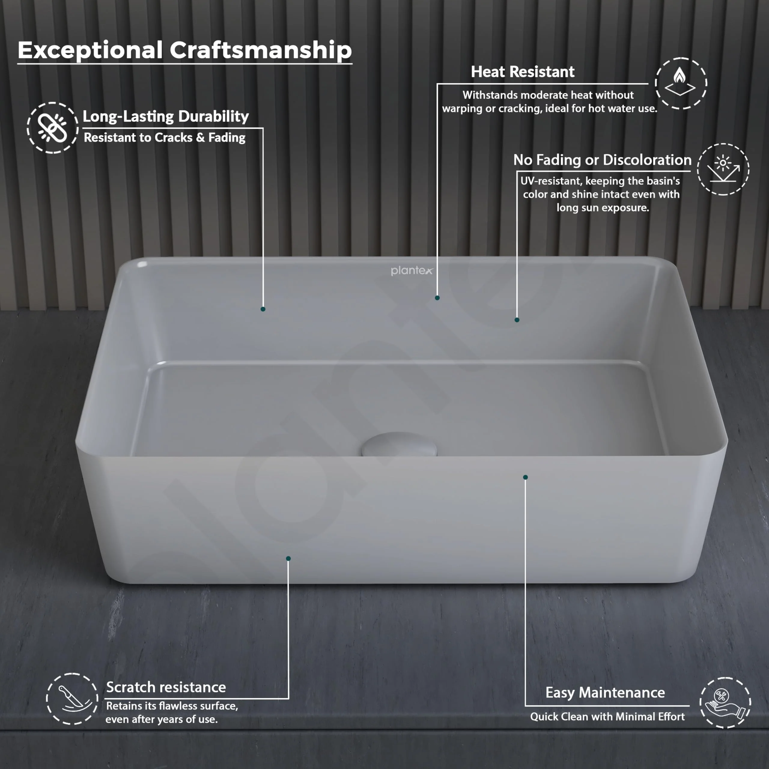 Plantex Melamine Wash Basin/Basin for Bathroom/Tabletop Wash Basin/Restaurants/Office (Grey, 18 x 13 x 4.5 Inch) - Image 2