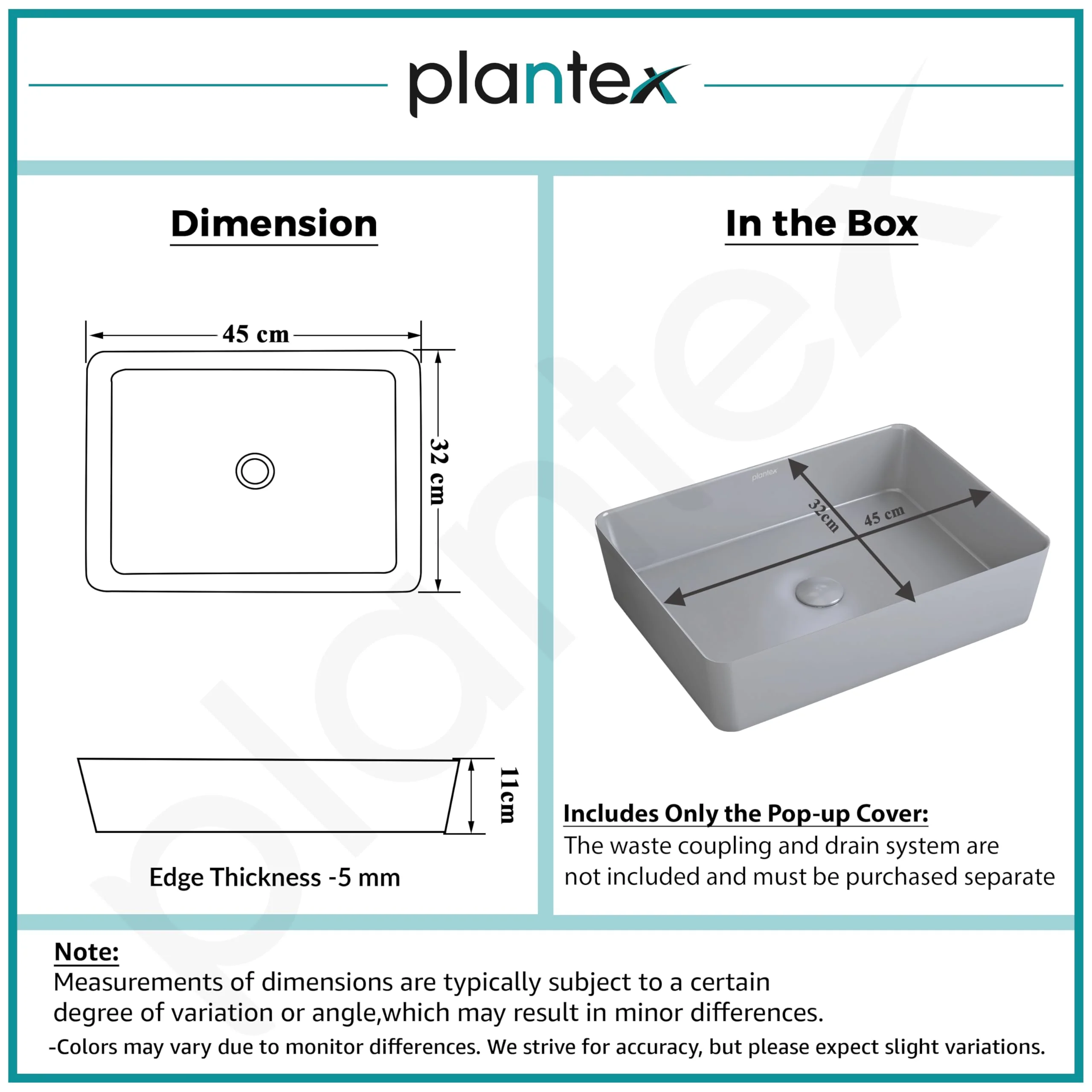 Plantex Melamine Wash Basin/Basin for Bathroom/Tabletop Wash Basin/Restaurants/Office (Grey, 18 x 13 x 4.5 Inch) - Image 3