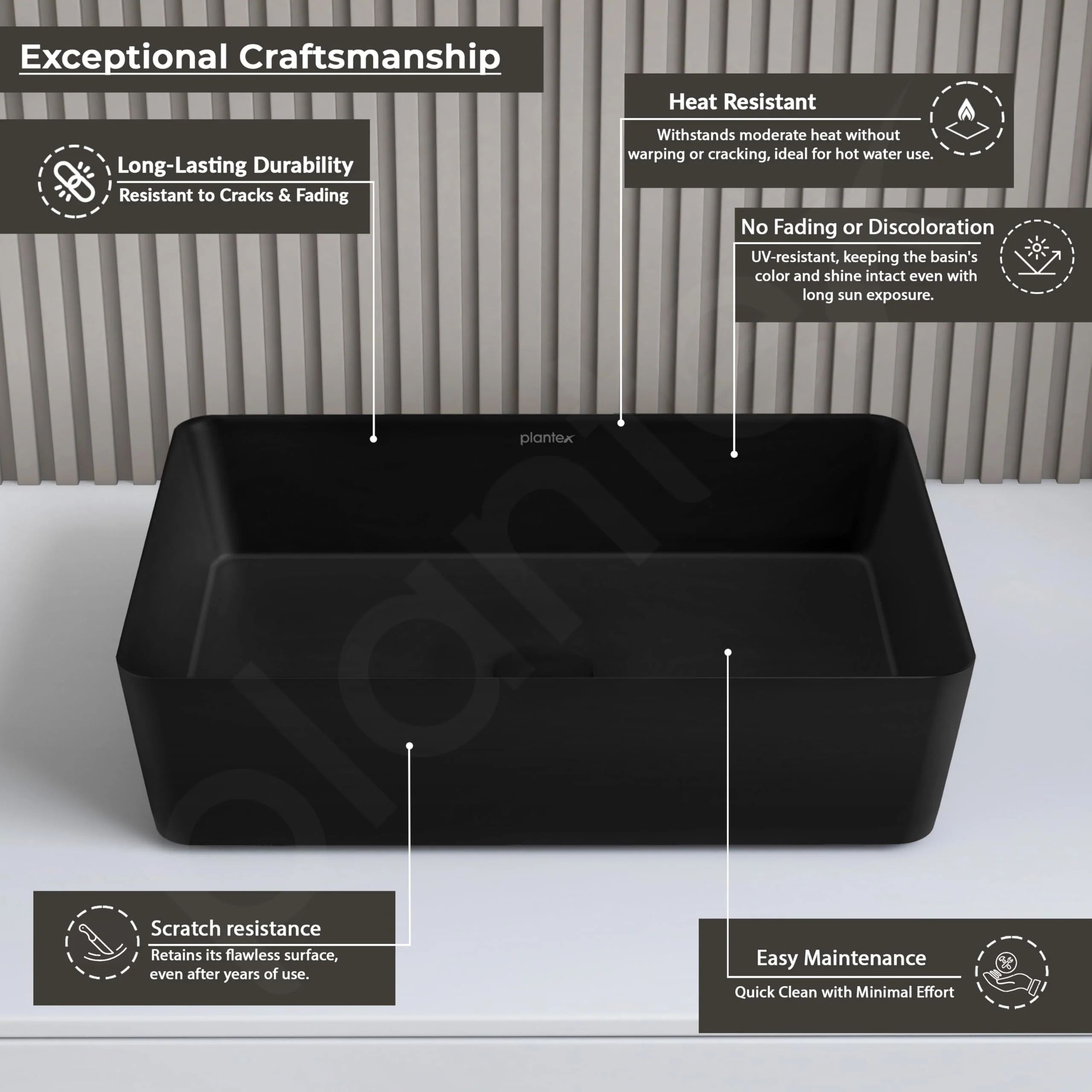 Plantex Melamine Wash Basin/Counter Top Washbasin for Bathroom/Restaurants/Office (Black, 18 x 13 x 4.5 Inch) - Image 2