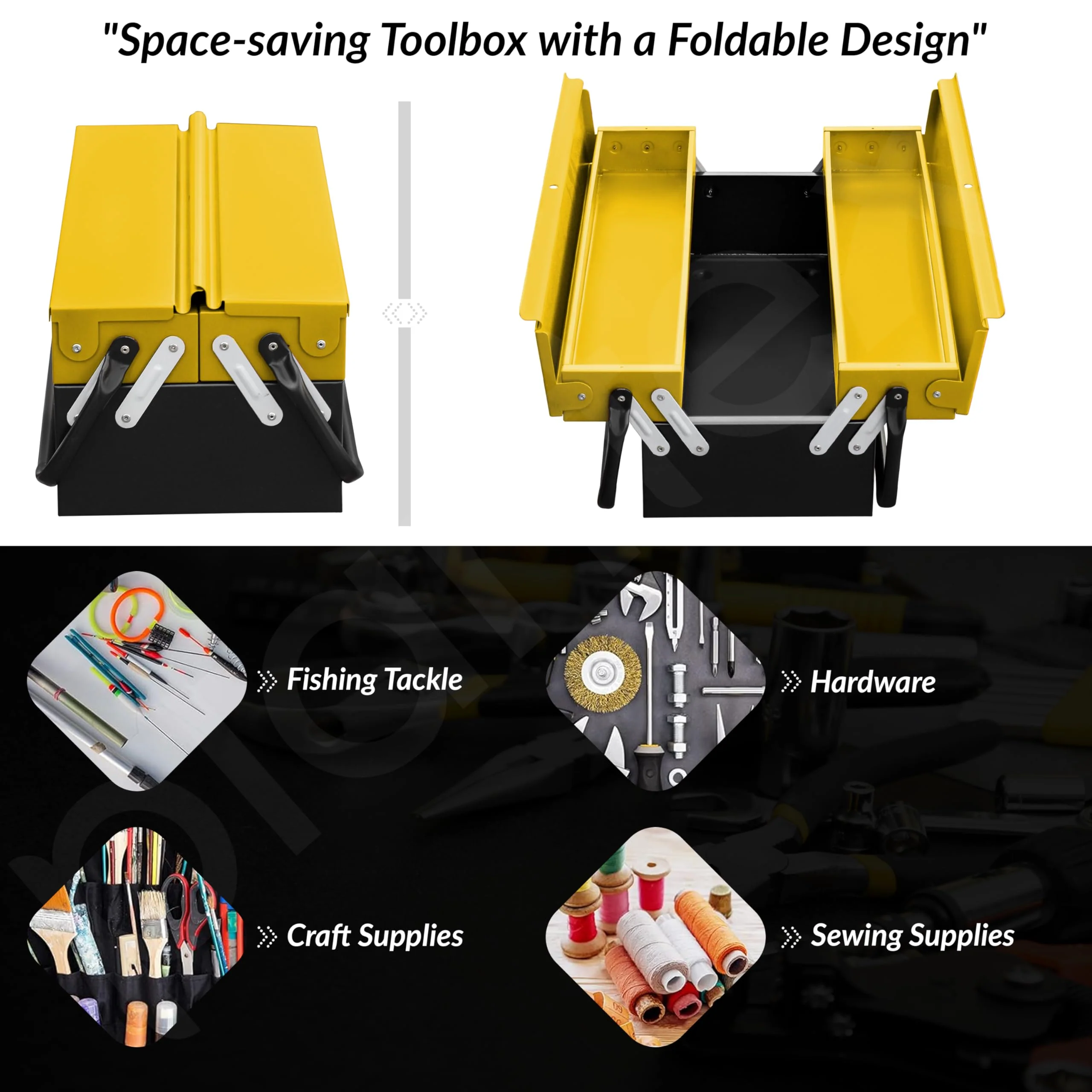 Plantex Metal Tool Box for Home Use/3 Cabinet Empty Tool Kit Box With Large Capacity & Strong Handle/Tools Box/Tool Organizer for Essential Tools - (Yellow & Black) - Image 6