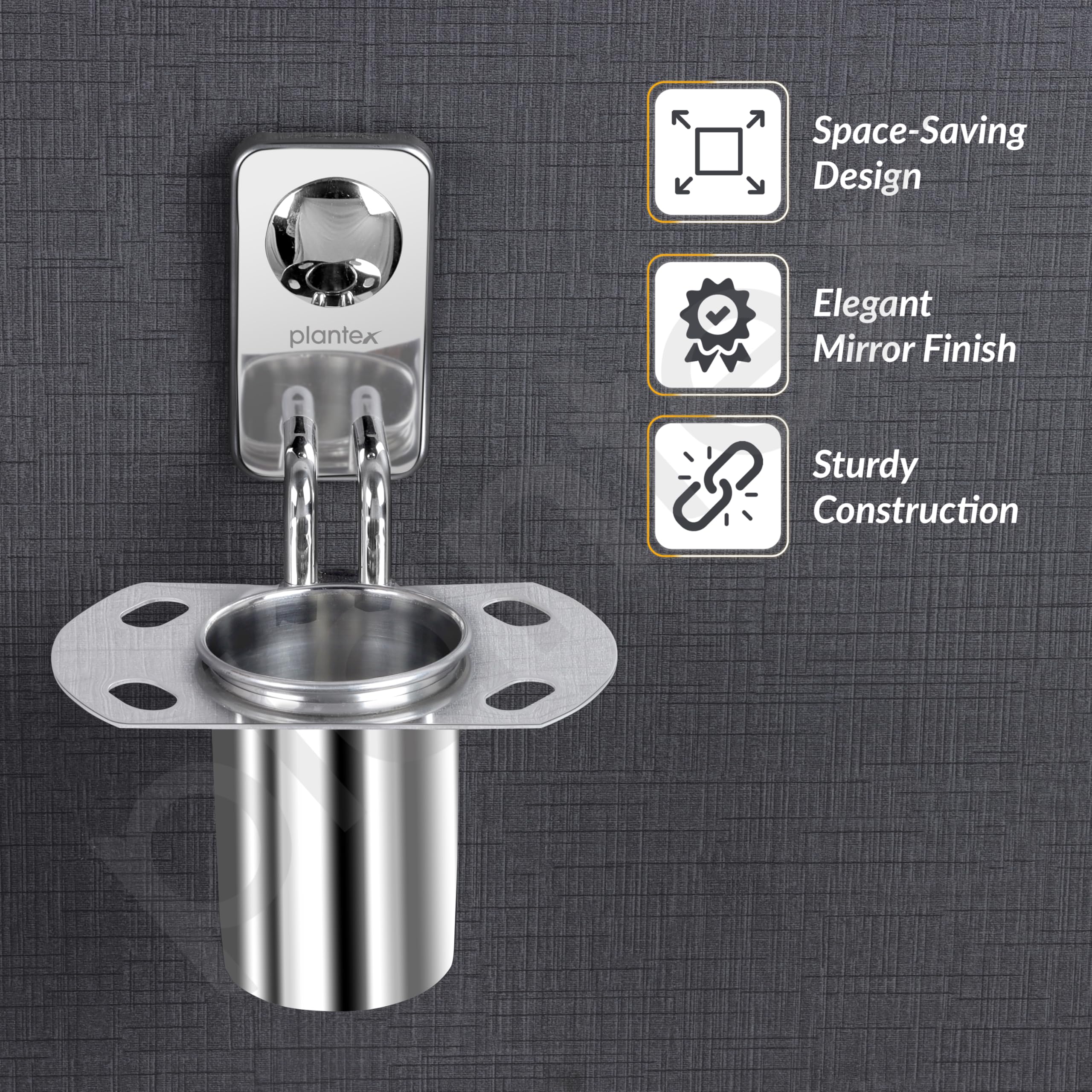 Plantex Metro Platinum Stainless Steel Tooth Brush Holder/Tumbler Holder/Bathroom Accessories - Image 2