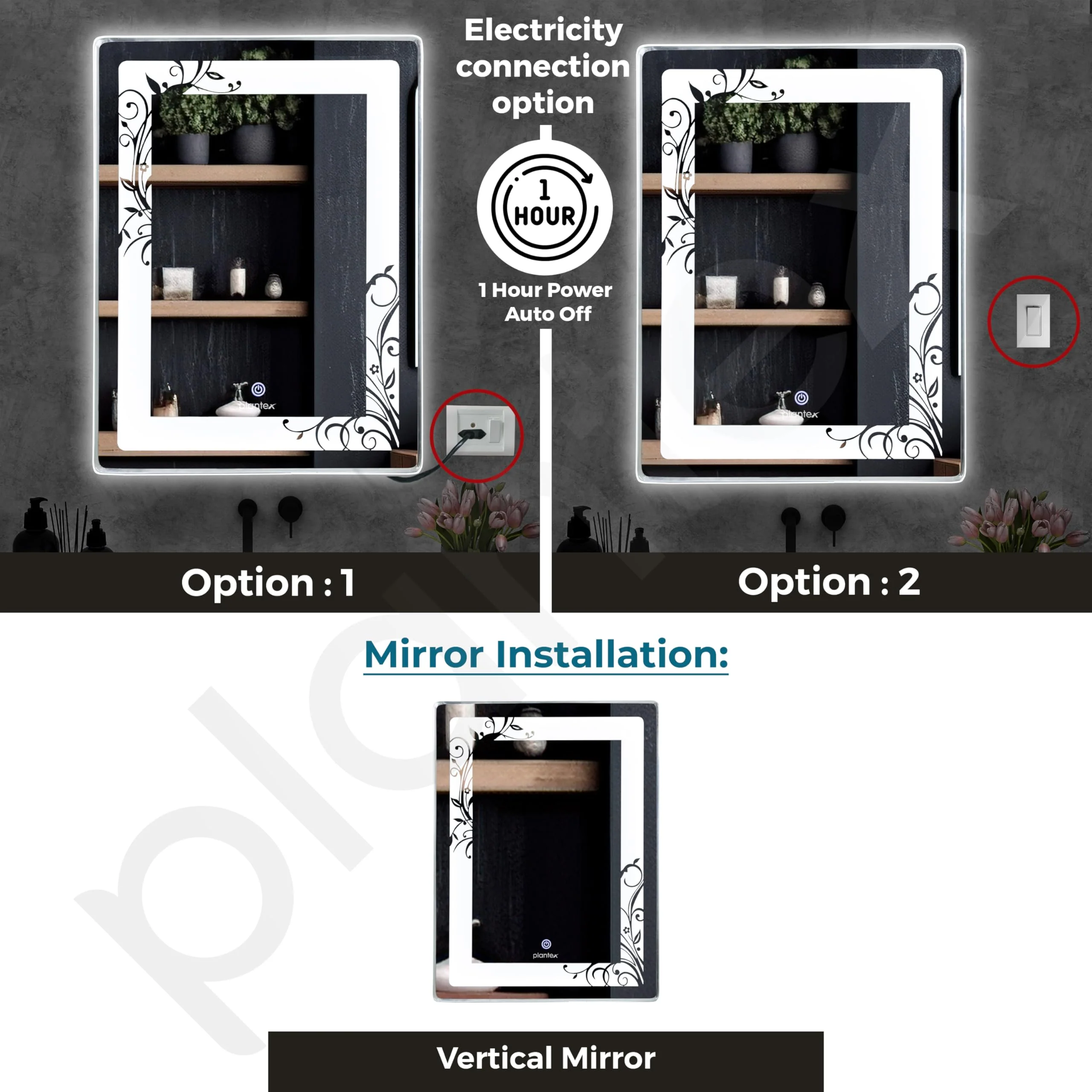 Plantex Mirror with Light with 3 Tone/Designer Mirror for Living Room/Bedroom/Dressing Room - Rectangle Shape (18 X 24 Inch) - Image 6