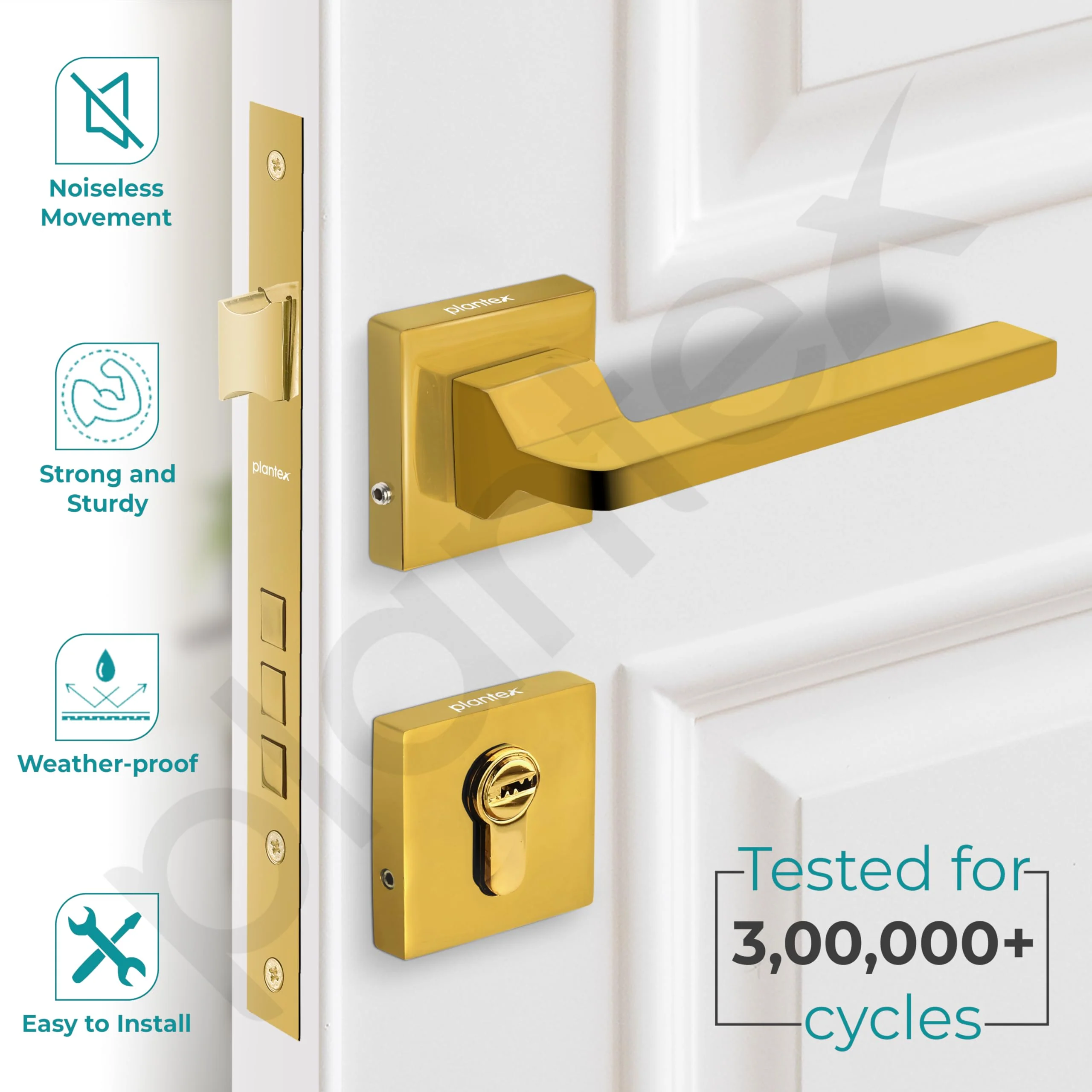 Plantex Mortise Door Lock with 3 Years of Warranty/Main Door Lock for Home/Office/Hotel - Gold Finish (605-PVD Gold) - Image 2