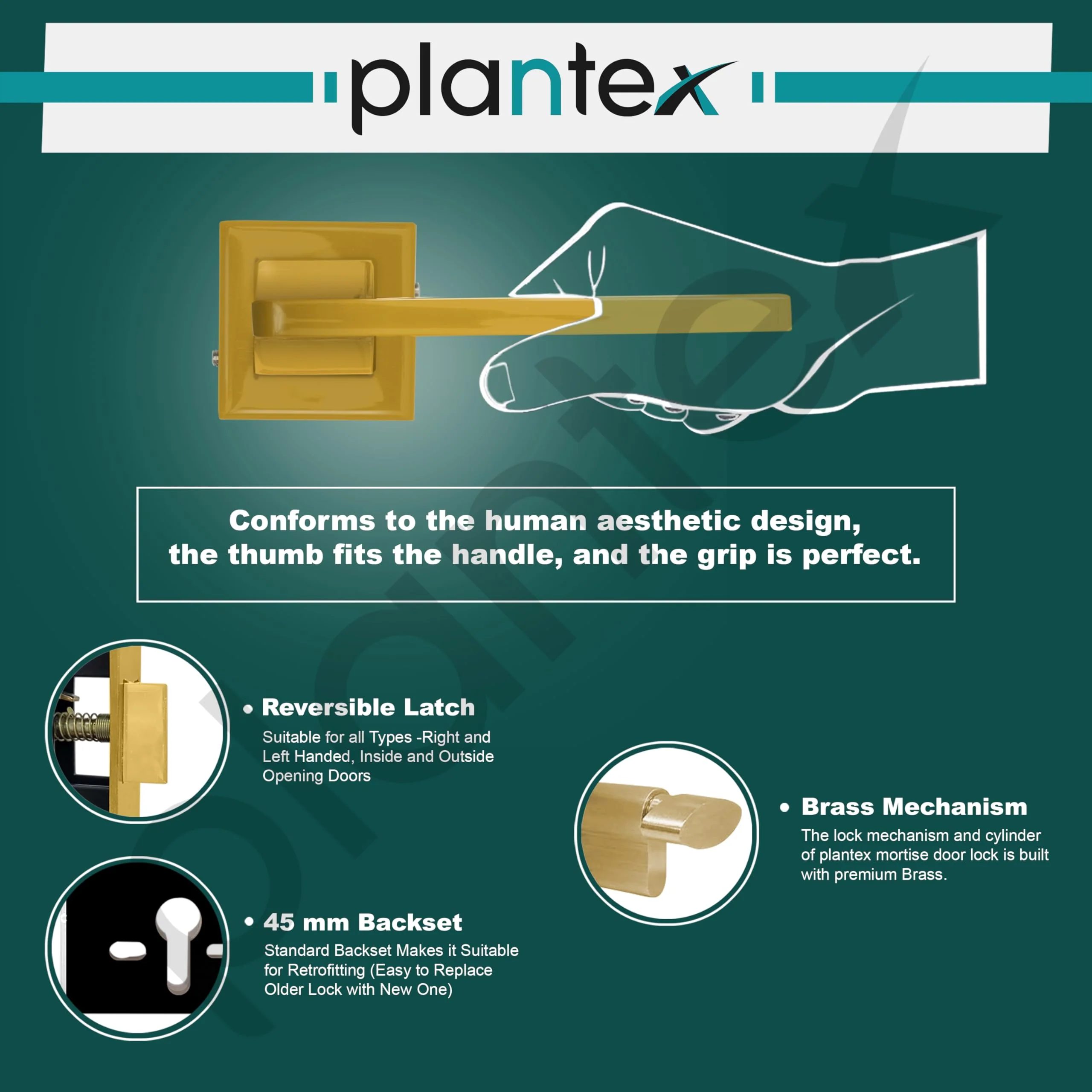 Plantex Mortise Door Lock with 3 Years of Warranty/Main Door Lock for Home/Office/Hotel - Gold Finish (605-PVD Gold) - Image 4