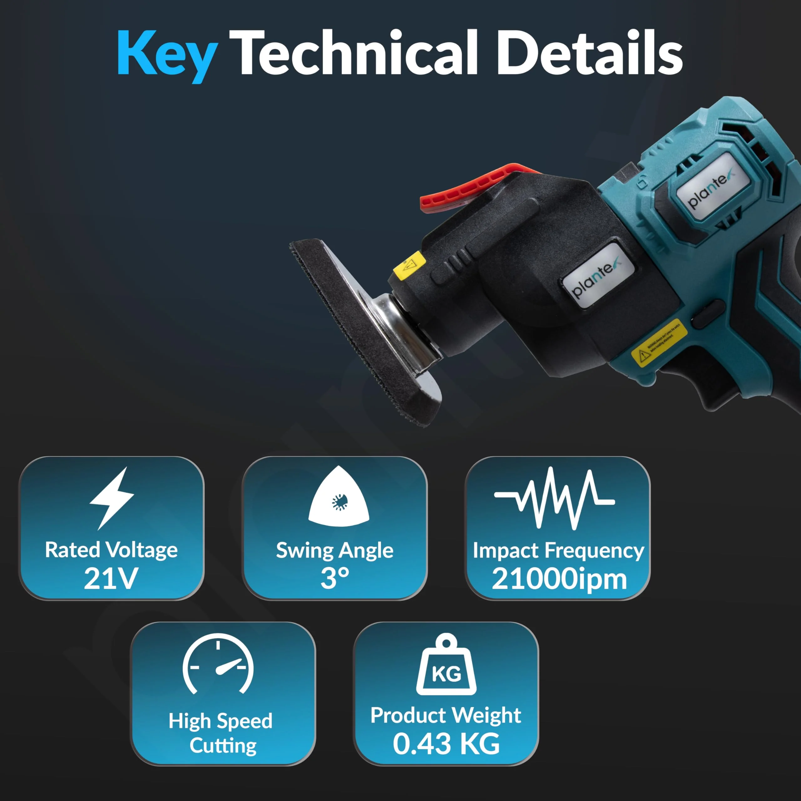 Plantex Multi-Purpose Treasure Oscillating Tool – 0-21000 IPM Variable Speed, 3° Swing Angle – Powerful for Cutting, Sanding, Scraping & Grinding - Black (Mainframe, Battery & Charger Not Included) - Image 3
