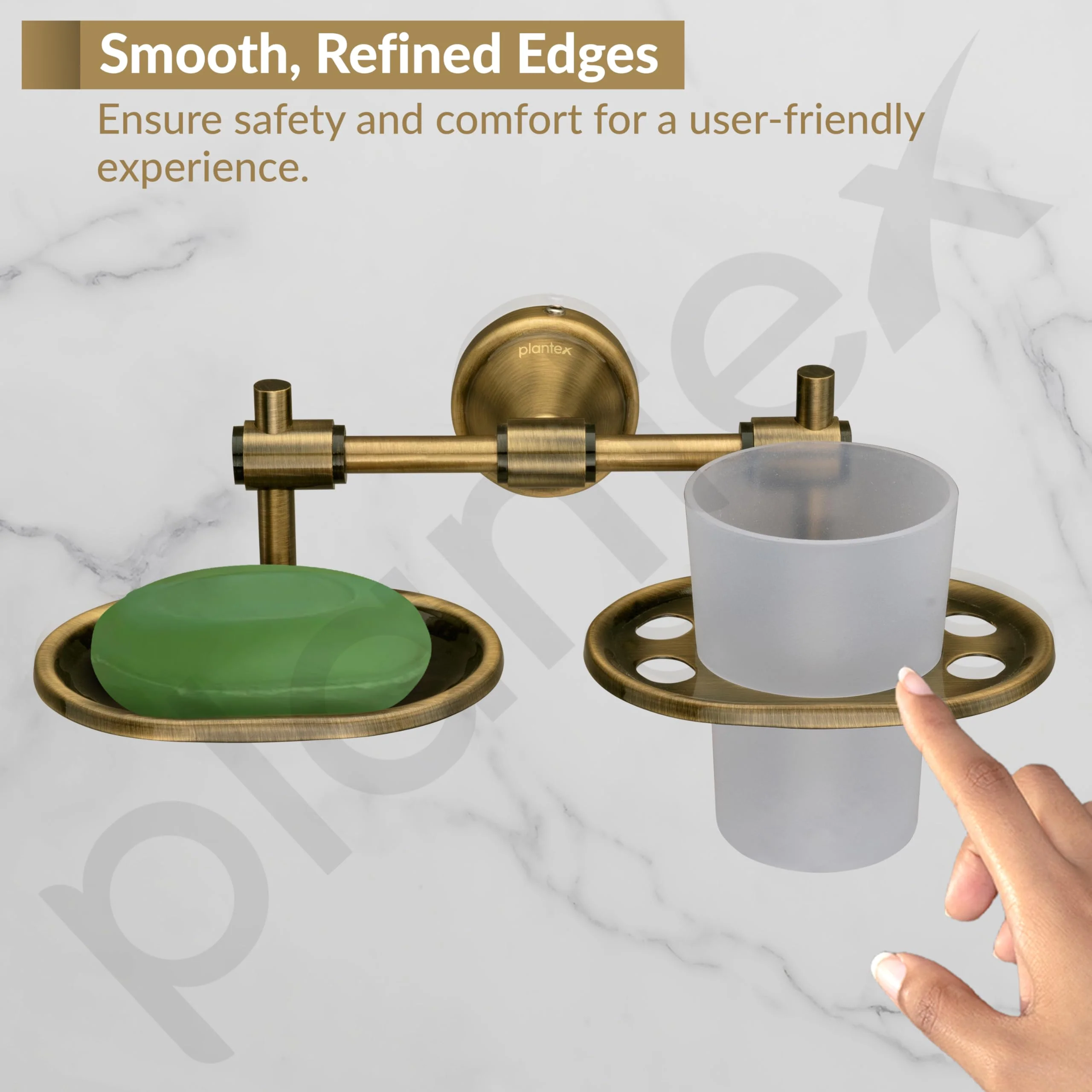Plantex Niko Stainless Steel 304 Grade 2in1 Soap Dish with Tumbler Holder/Soap Stand/Tooth Brush Holder/Bathroom Accessories (Brass Antique) - Image 7