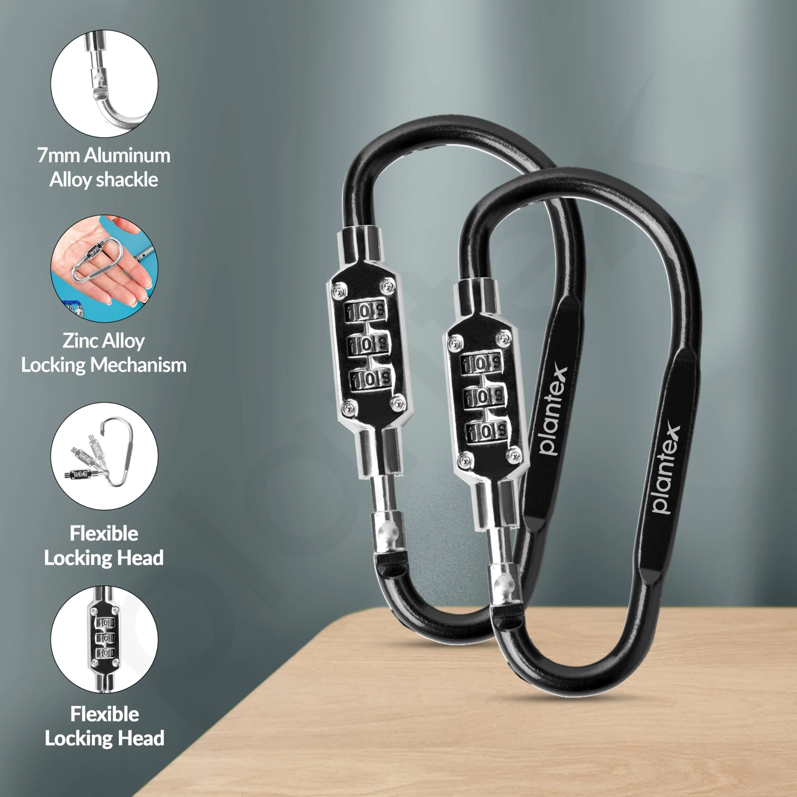 Plantex Number Lock/3-Digit Code Combination Lock/Portable Luggage Lock/Travel Locks for Briefcase/Laptop Bags - Pack of 2 (Black) - Image 2