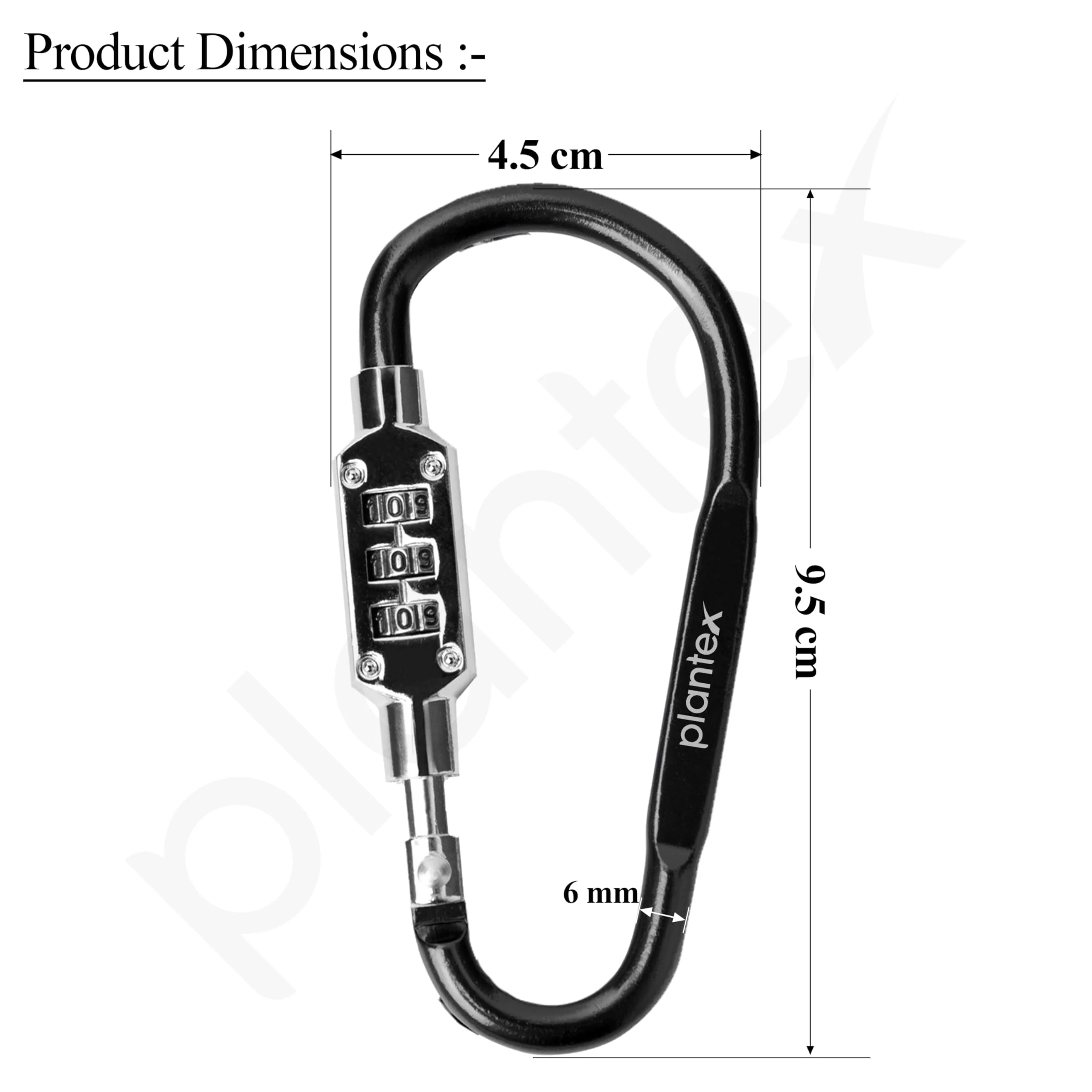 Plantex Number Lock/3-Digit Code Combination Lock/Portable Luggage Lock/Travel Locks for Briefcase/Laptop Bags - Pack of 2 (Black) - Image 3