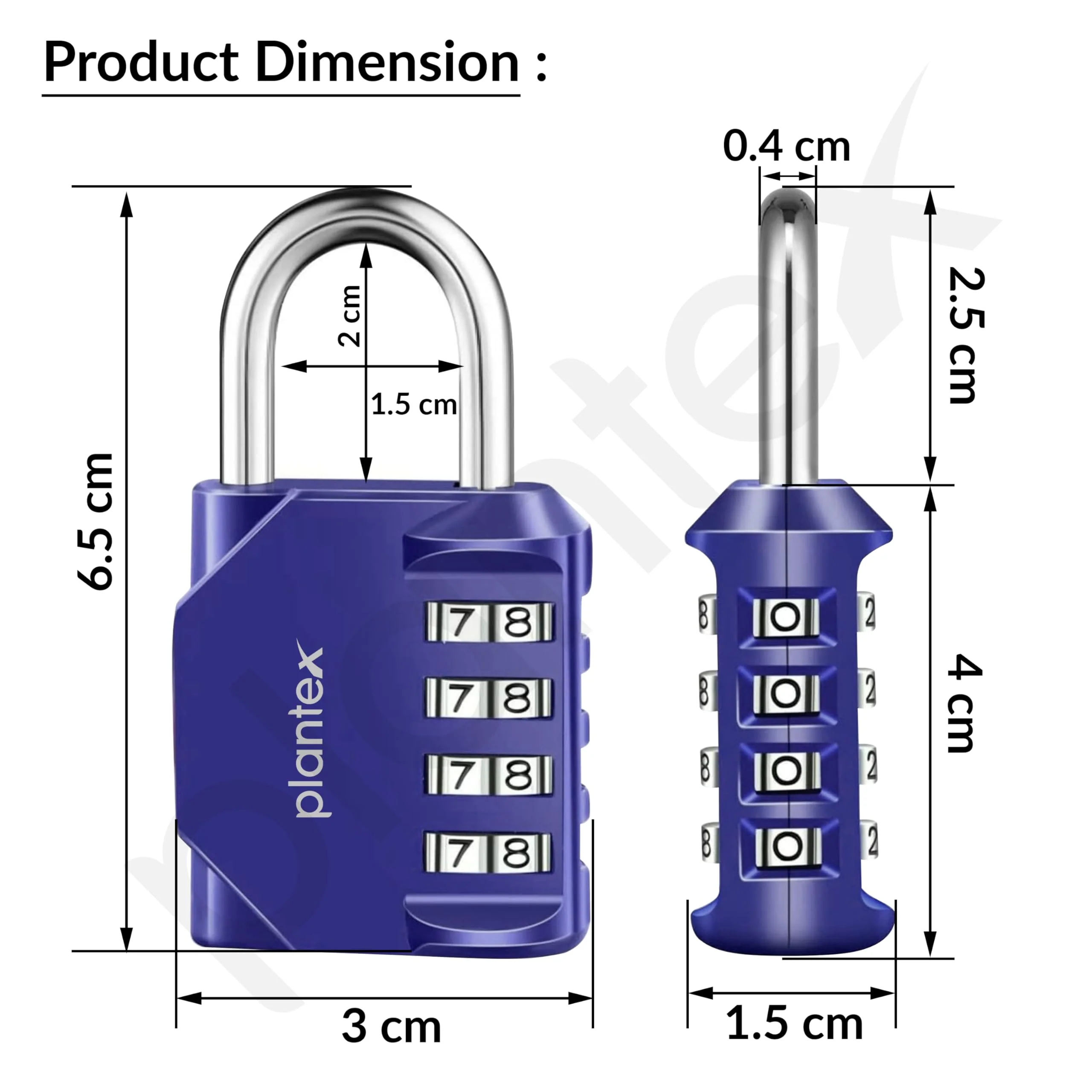 Plantex Number Lock/4 Digit Combination Lock/Zinc Alloy Locks for Luggage/Locks for Travel Bags/Locks for Cabin Luggage/Travel Essentials - Pack of 2 (Blue) - Image 3