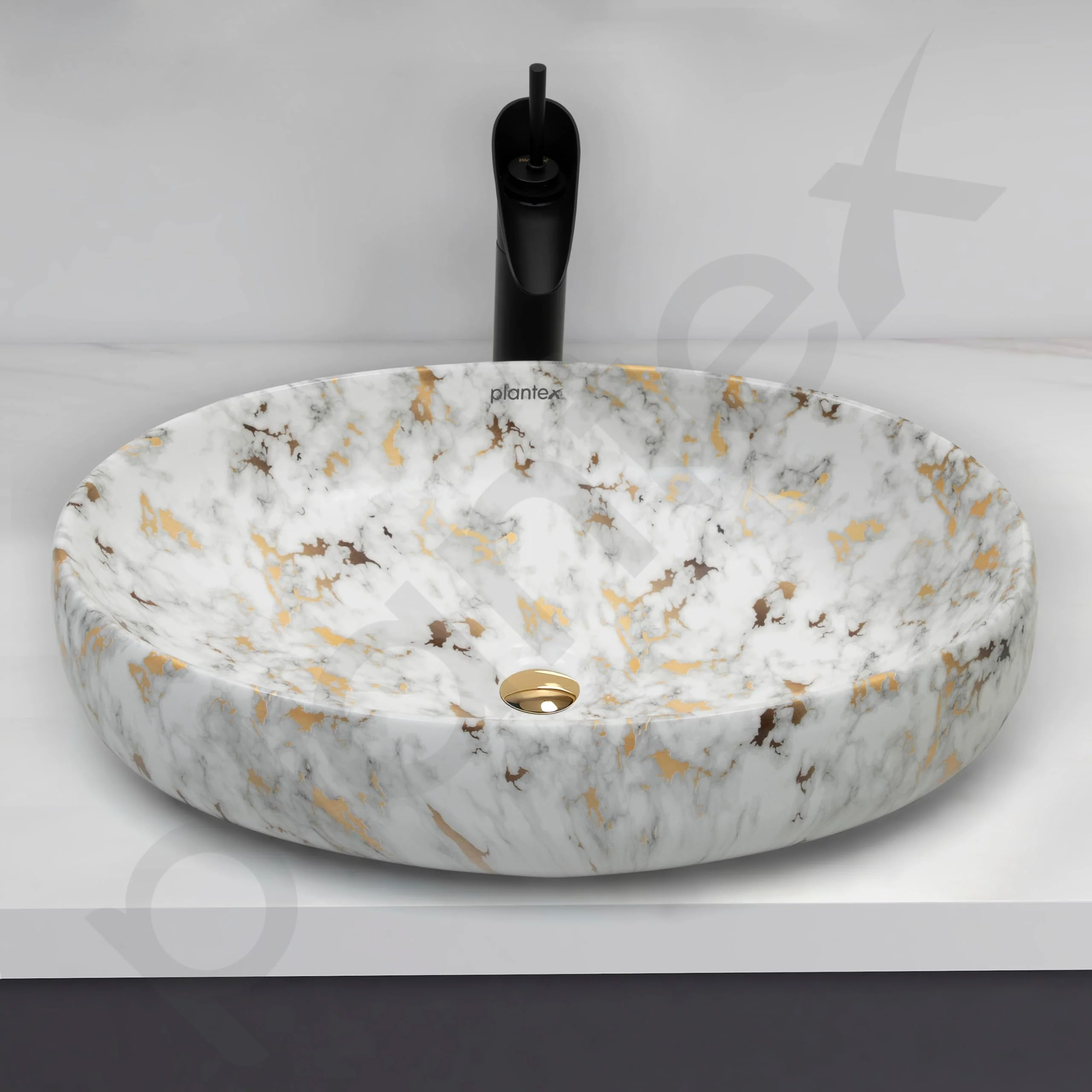 Plantex Oval Ceramic Wash Basin/Basin for Bathroom/Table Top Washbasin/Counter Top Vessel Sink (Marble Finish, 23 x 15 x 5.5 Inch) - Image 6
