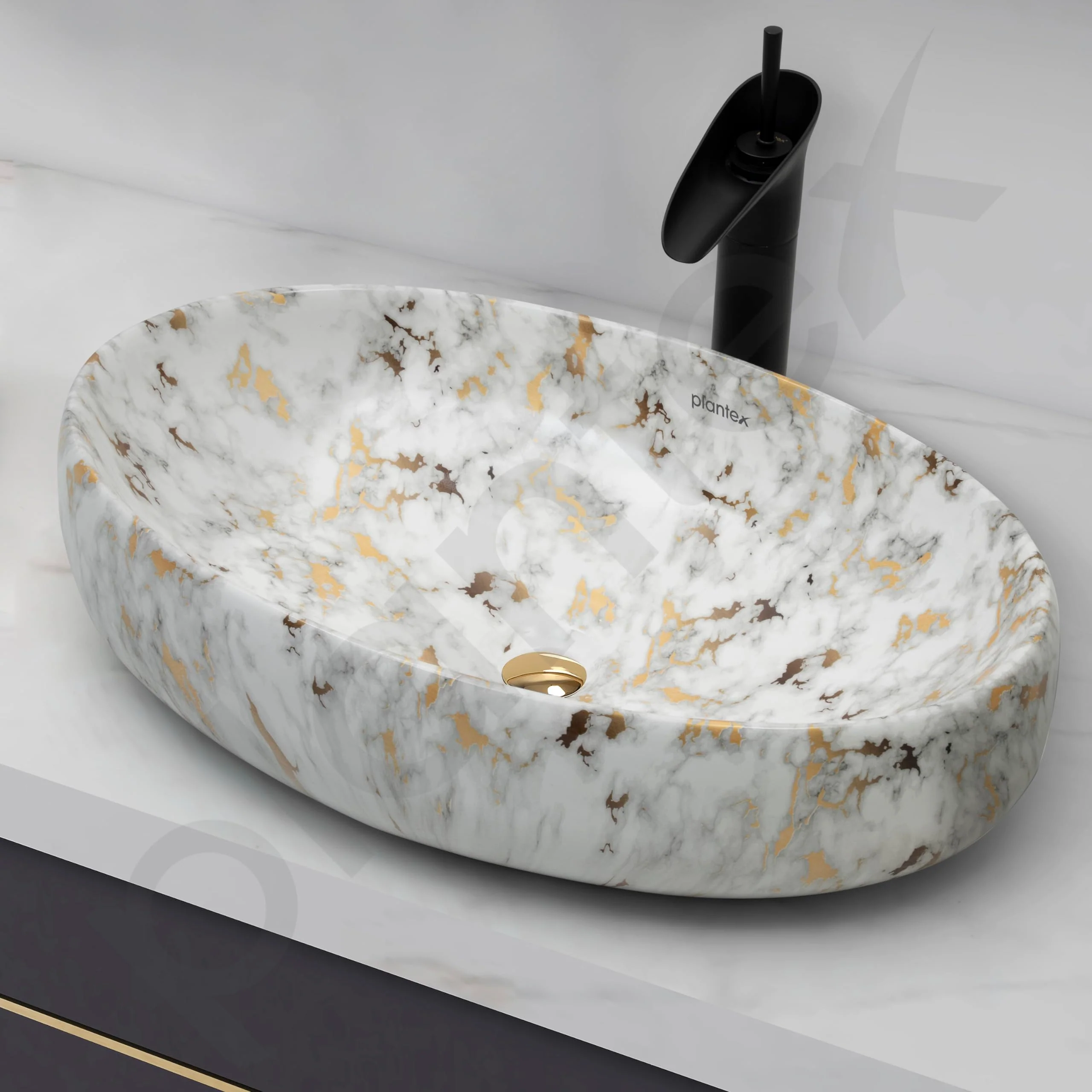 Plantex Oval Ceramic Wash Basin/Basin for Bathroom/Table Top Washbasin/Counter Top Vessel Sink (Marble Finish, 23 x 15 x 5.5 Inch) - Image 7