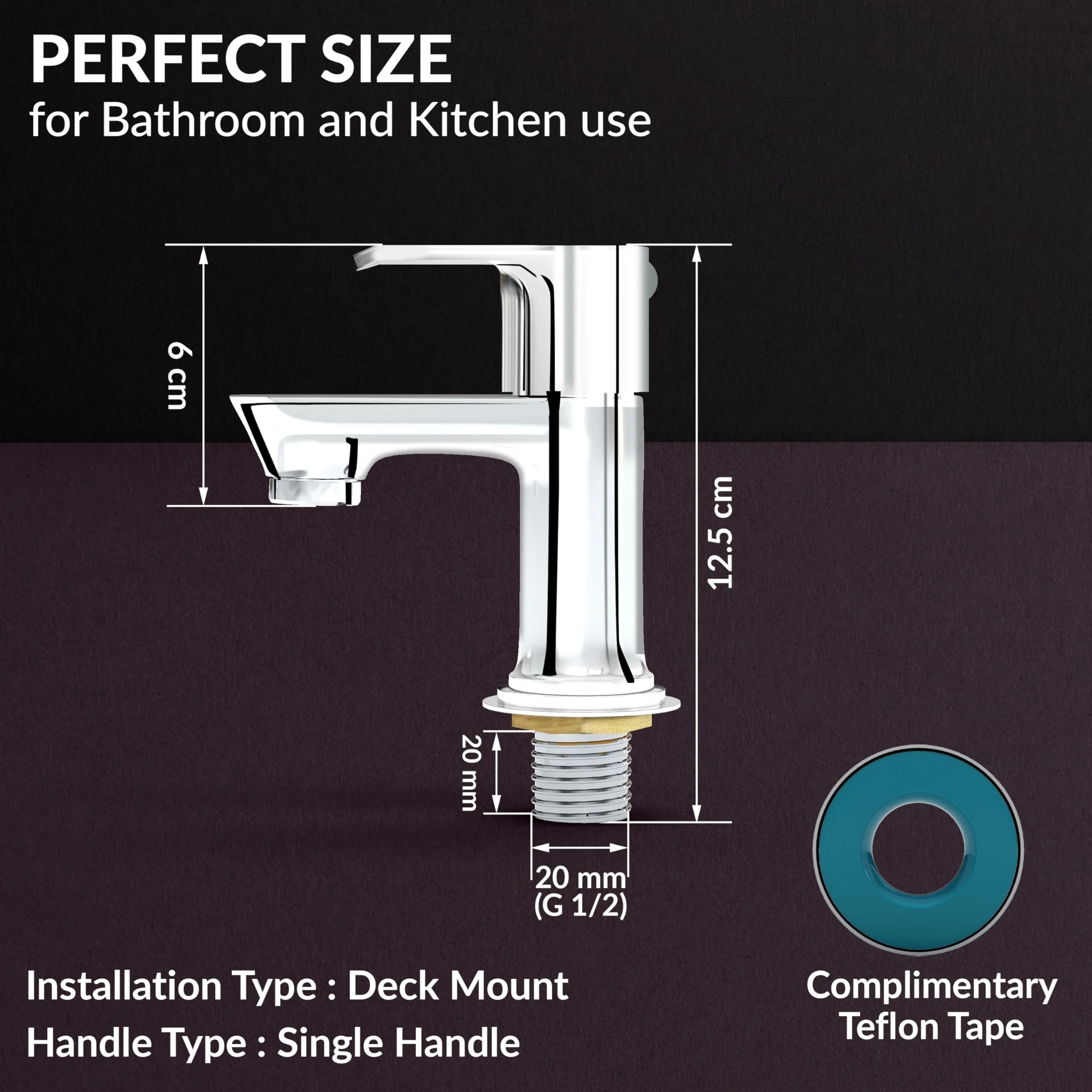 Plantex Pillar Tap for Bathroom with Water Saving Aerator/Single Lever Tap for Wash Basin with Teflon Tape/Tap for Table Top Deck Mount Pillar Tap - Pack of 1 (Chrome) - Image 4