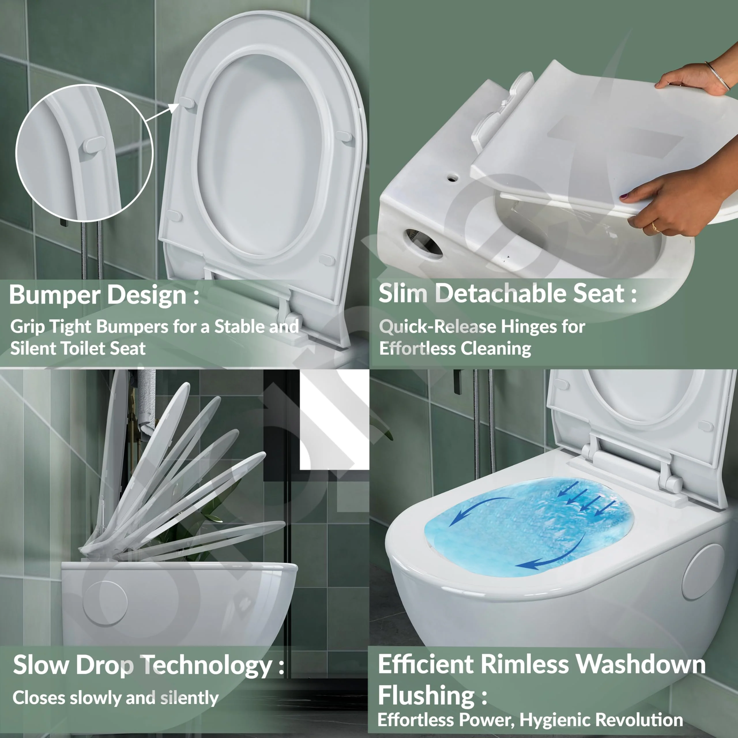 Plantex Platinum Ceramic Commode for Toilet/Rimless Wall Hung Western Toilet/Bathroom Commode With Soft Closing Toilet Seat - P Trap (White) - Image 5