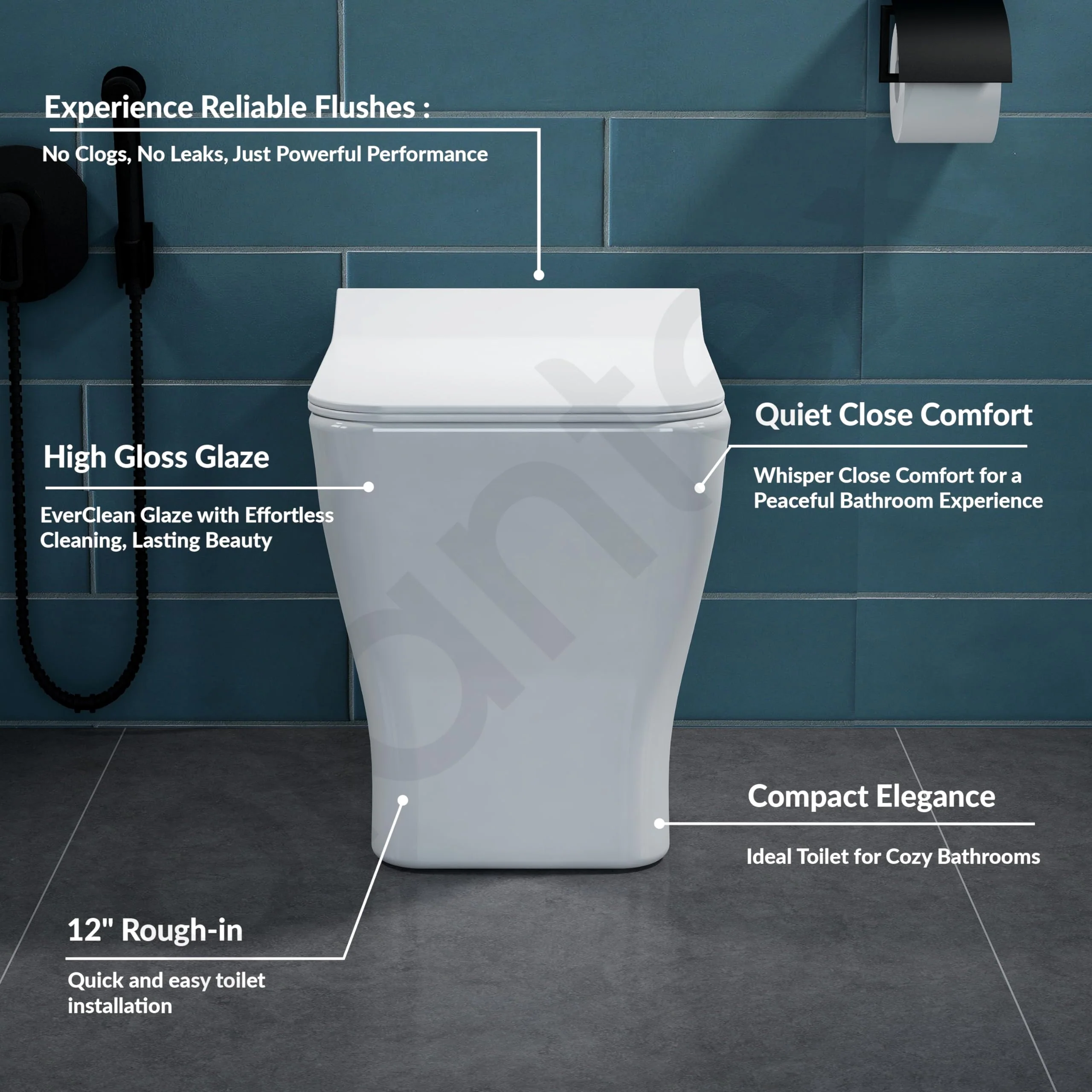 Plantex Platinum Ceramic Commode/Rim Washdown Westen Commode/One Piece Floor Mounted Commode with Soft Close Toilet Seat Cover- S Trap Outlet - (White) - Image 2
