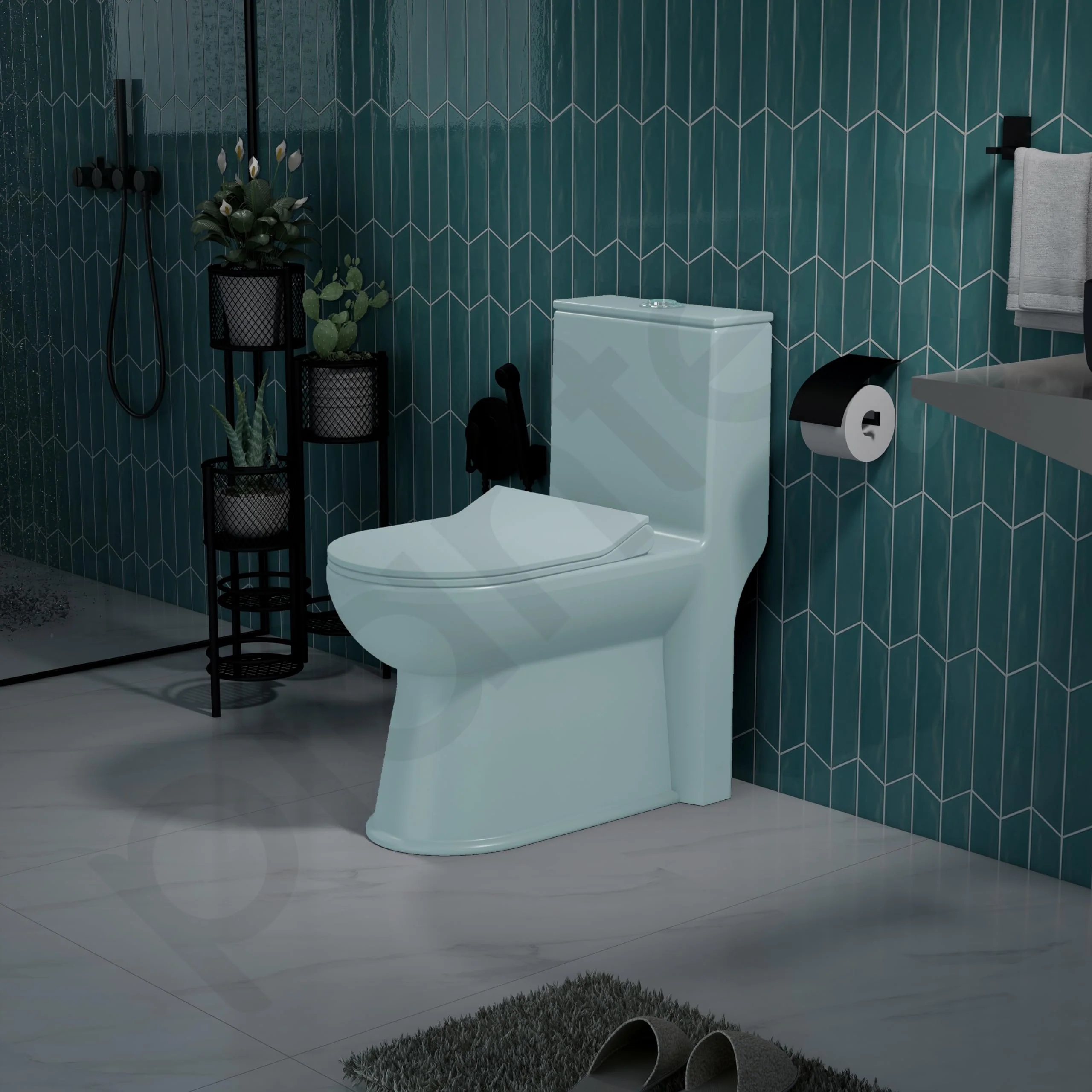 Plantex Platinum Ceramic One Piece Western Toilet/Rimless Washdown Commode for Toilet/Commode With Soft Close Toilet Seat - S Trap Outlet (Ocean) - Image 6