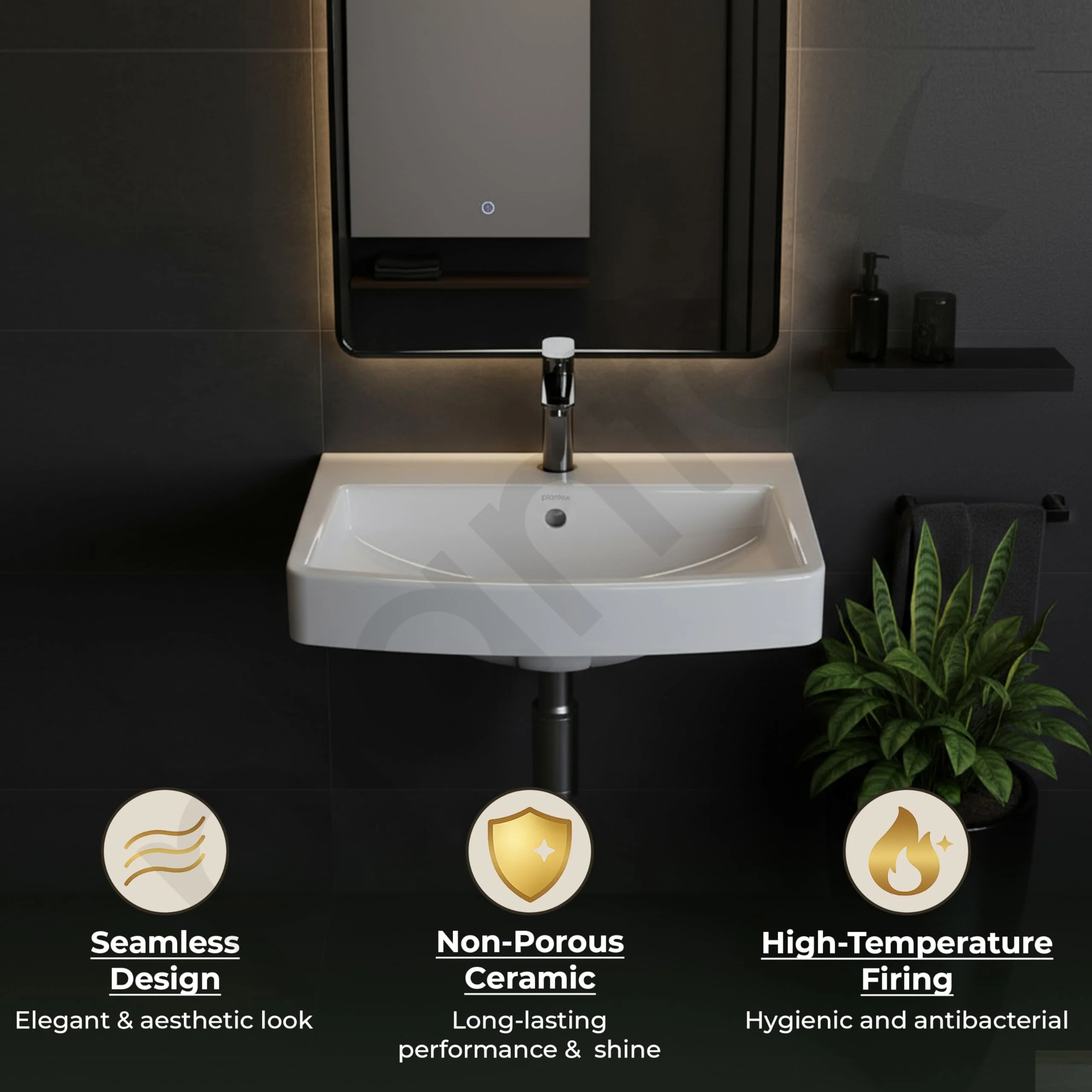 Plantex Platinum Ceramic Rectangular Wall Hung Basin/Washbasin for Bathroom/Wall Mounted Wash Basin/Sink for Living Room with 10 Years Glaze Warranty by Plantex(Glossy White - 20 x 15 x 8 Inch) - Image 6