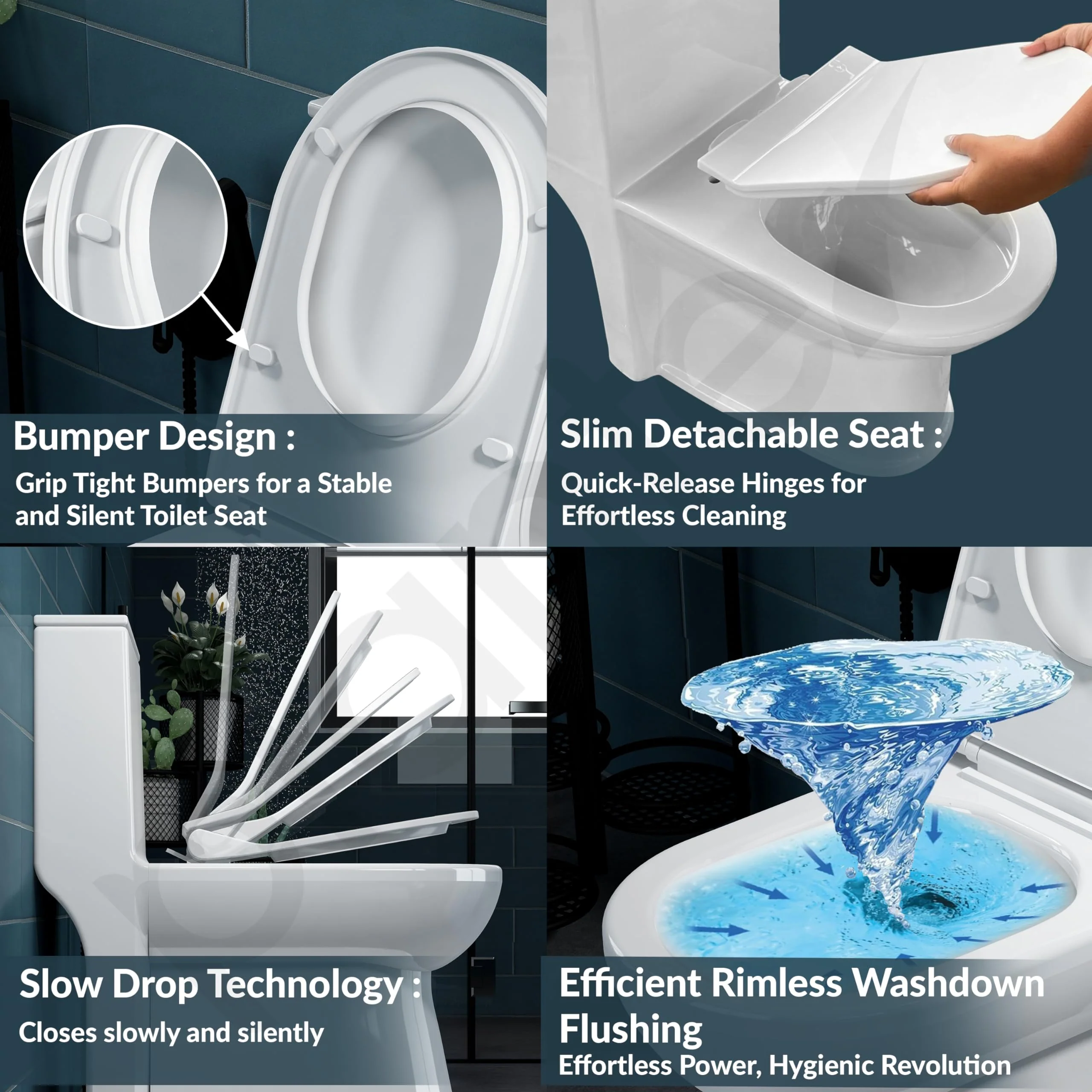 Plantex Platinum Ceramic Rimless One Piece Western Toilet/Commode for Toilet/Washdown Flush Commode With Soft Close Toilet Seat - S Trap Outlet (White) - Image 4