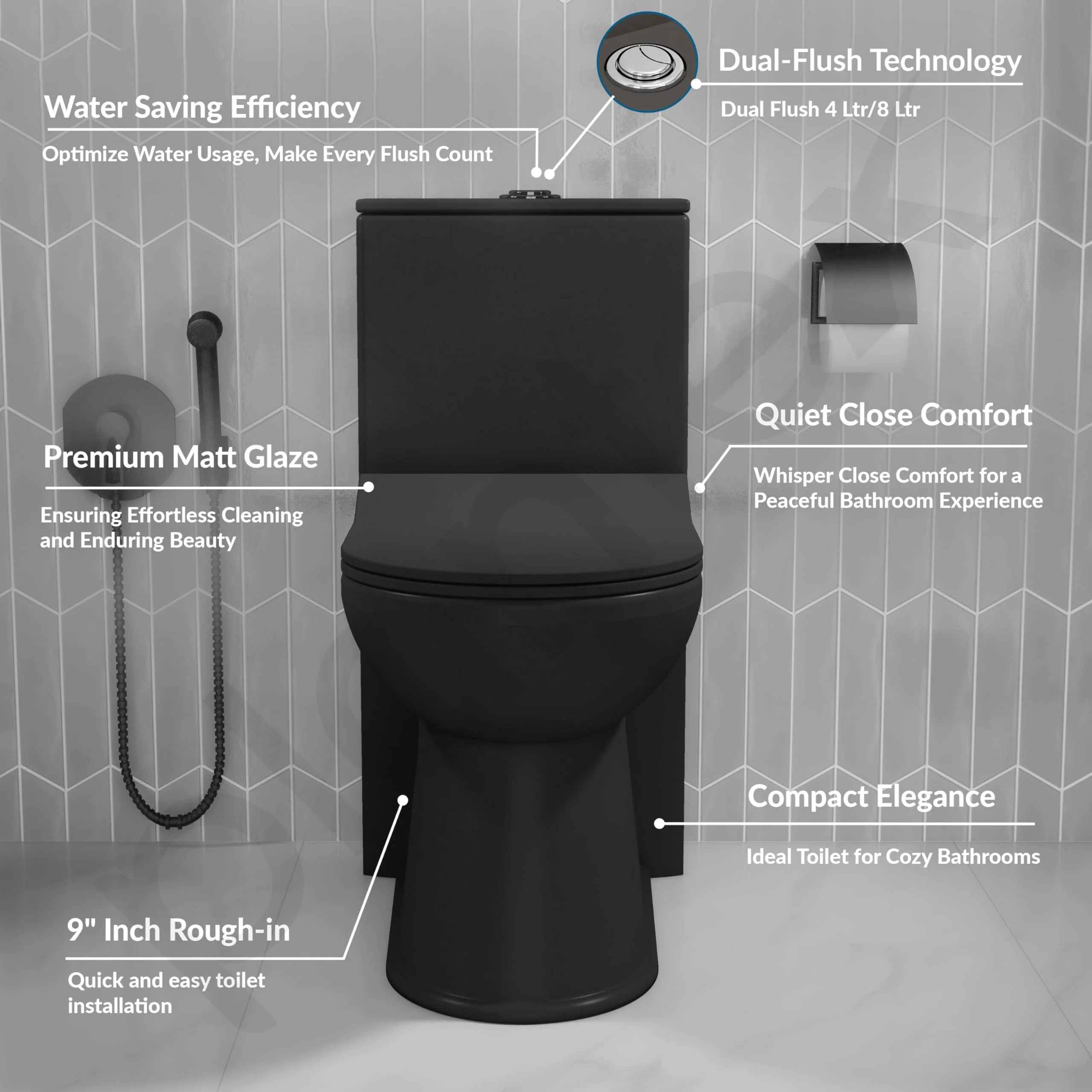 Plantex Platinum Ceramic S Trap Western Toilet/Western Commode/Rimless Washdown Flush for Toilet/Commode with Soft Close Toilet Seat Cover (Black) - Image 2