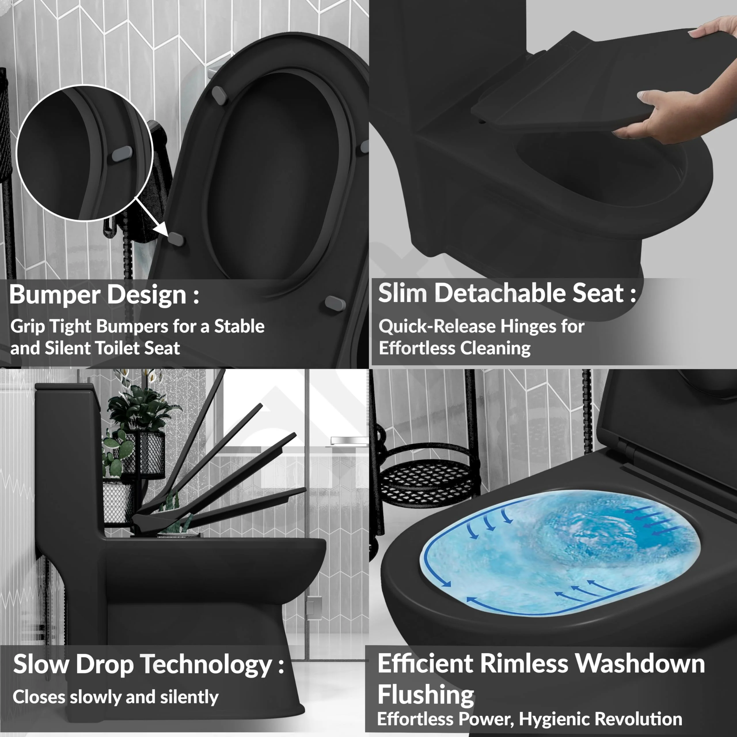Plantex Platinum Ceramic S Trap Western Toilet/Western Commode/Rimless Washdown Flush for Toilet/Commode with Soft Close Toilet Seat Cover (Black) - Image 4