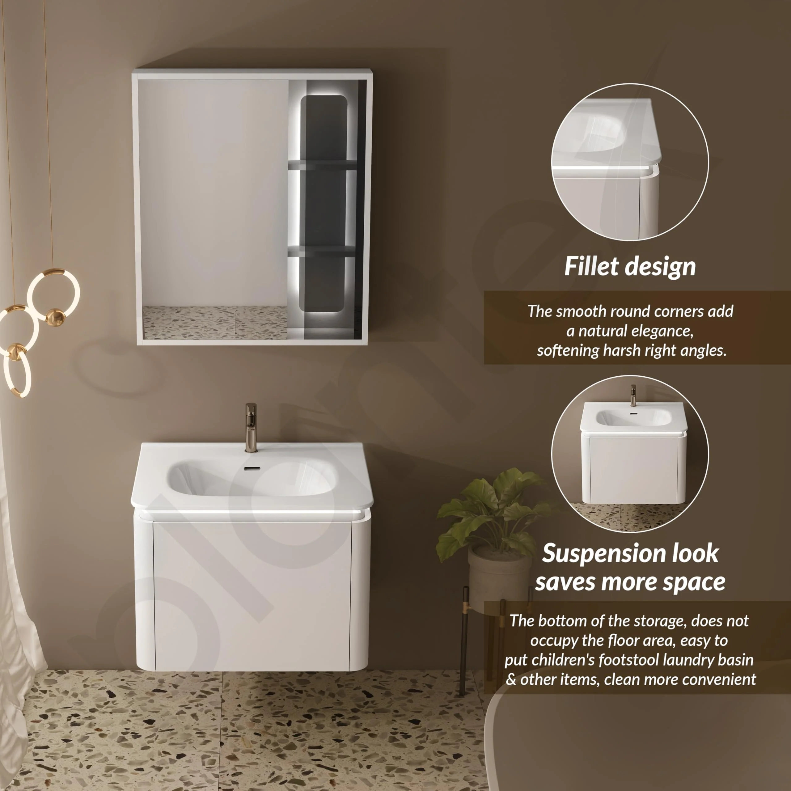 Plantex Plywood Rectangle Vanity with Basin/Unbrekable Wash Basin with Cabinet/Bathroom Organizer for Home with Coupling, Mirror and Cabinet Motion Sensor Light (NZBC-13) - Image 7