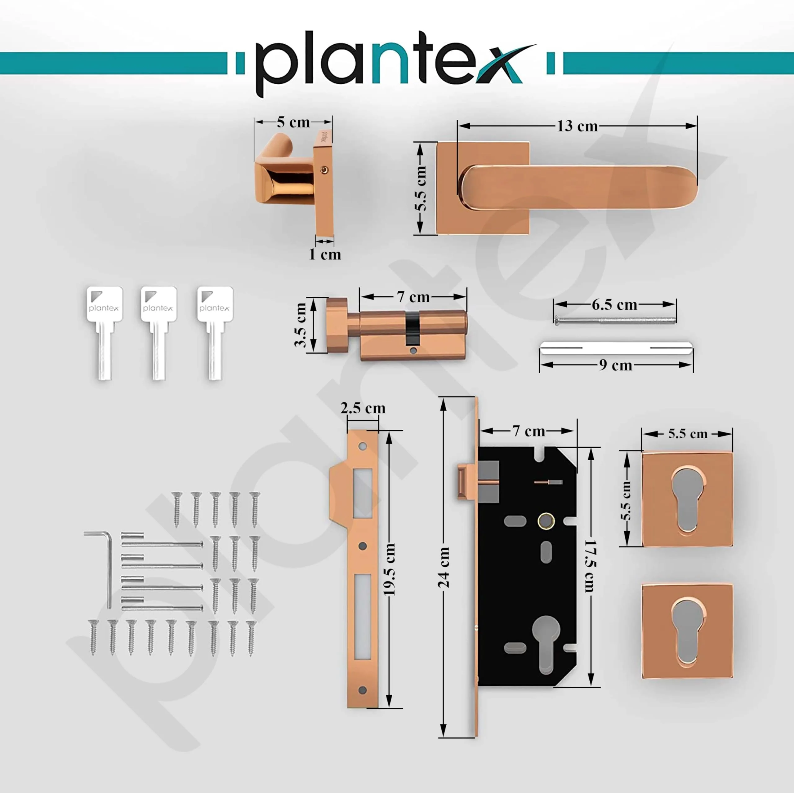 Plantex Polished Brass Heavy Duty Door Lock - Main Door Lock Set with 3 Keys/Mortise Door Lock Knob for Home/Office/Hotel (7110 - Pvd Choco) - Image 3