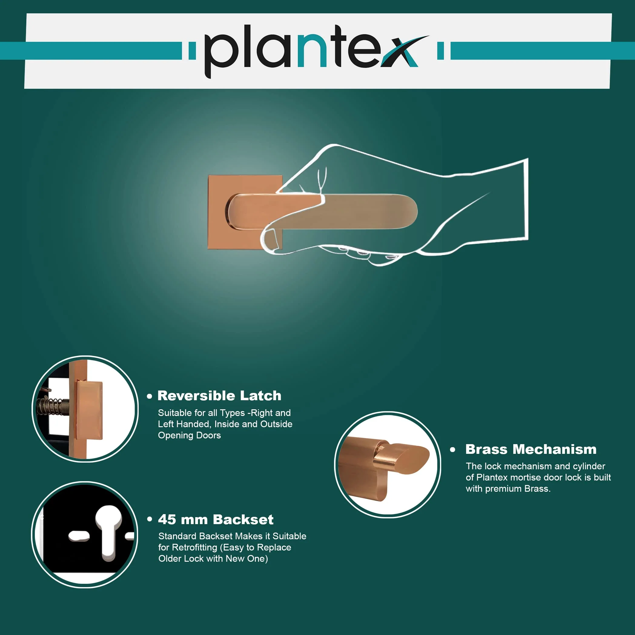 Plantex Polished Brass Heavy Duty Door Lock - Main Door Lock Set with 3 Keys/Mortise Door Lock Knob for Home/Office/Hotel (7110 - Pvd Choco) - Image 4