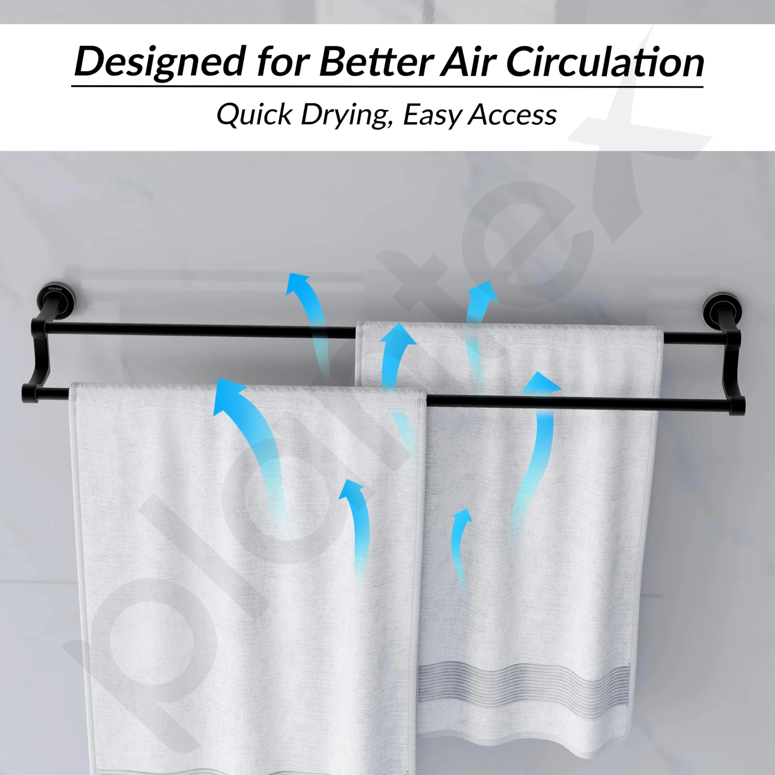Plantex Premium Aluminium Dual Towel Rod/Bathroom Towel Holder/Towel Hanger/Towel Stand/Bathroom Accessories (24 inch) Black Finish - Image 5