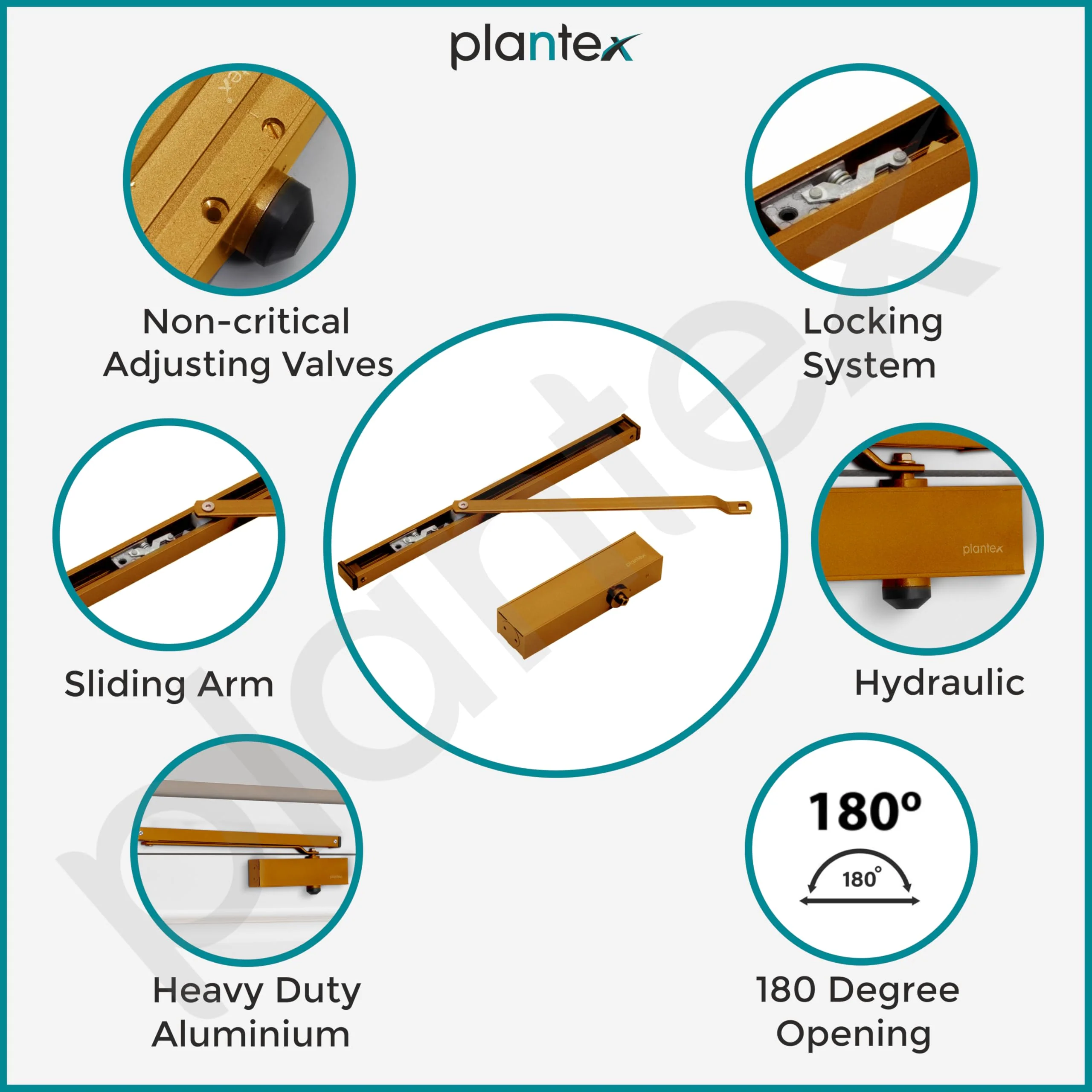 Plantex Premium Automatic Door Closer for Wooden Door Adjustable Size 3 Spring Hydraulic Auto Door Closer for Home Office Hotel for Wide 180 Degree Opening (Capacity-120 kg,Golden) - Image 2