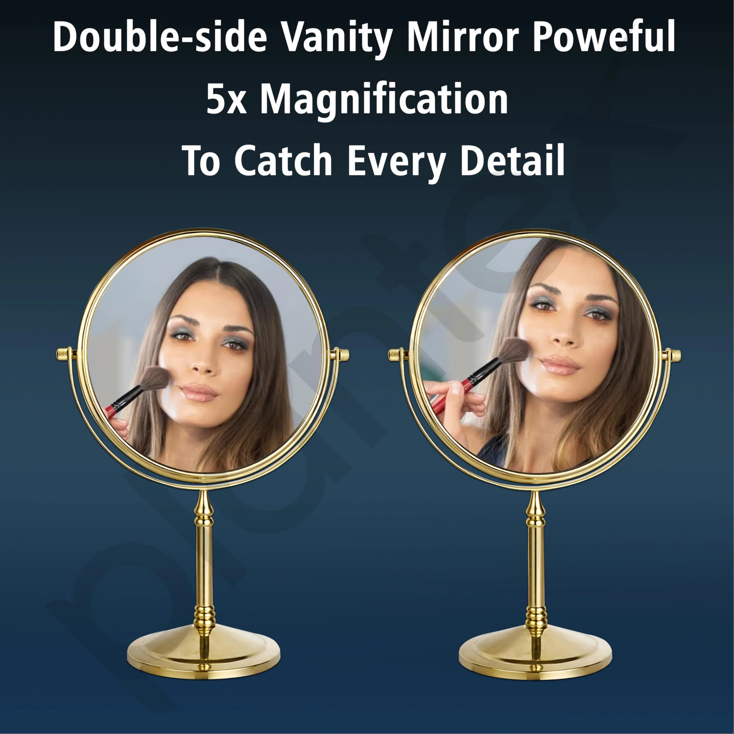 Plantex Premium Brass Magnifying Mirror/Two-Sided 360° Swivel Makeup Mirror with 5x/1x Magnification/Table Mirror (8 Inch-Golden/Tabletop) - Image 3
