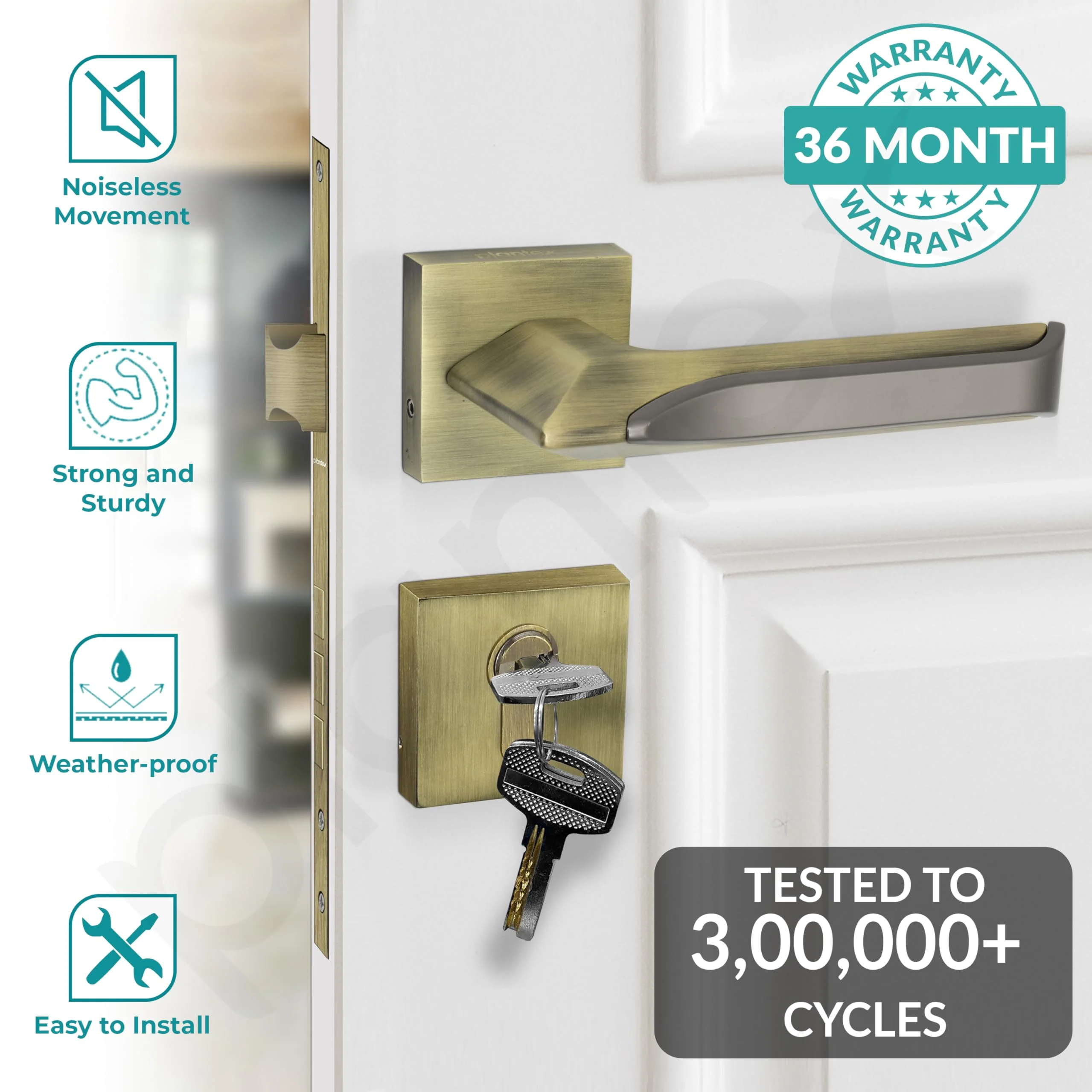Plantex Premium Door Lock with 3 Years of Warranty/Main Door Lock for Home/Mortise Lock for Door - Main Door Lock Set (7082 - Brass Antique/Satin Black Matt) - Image 2