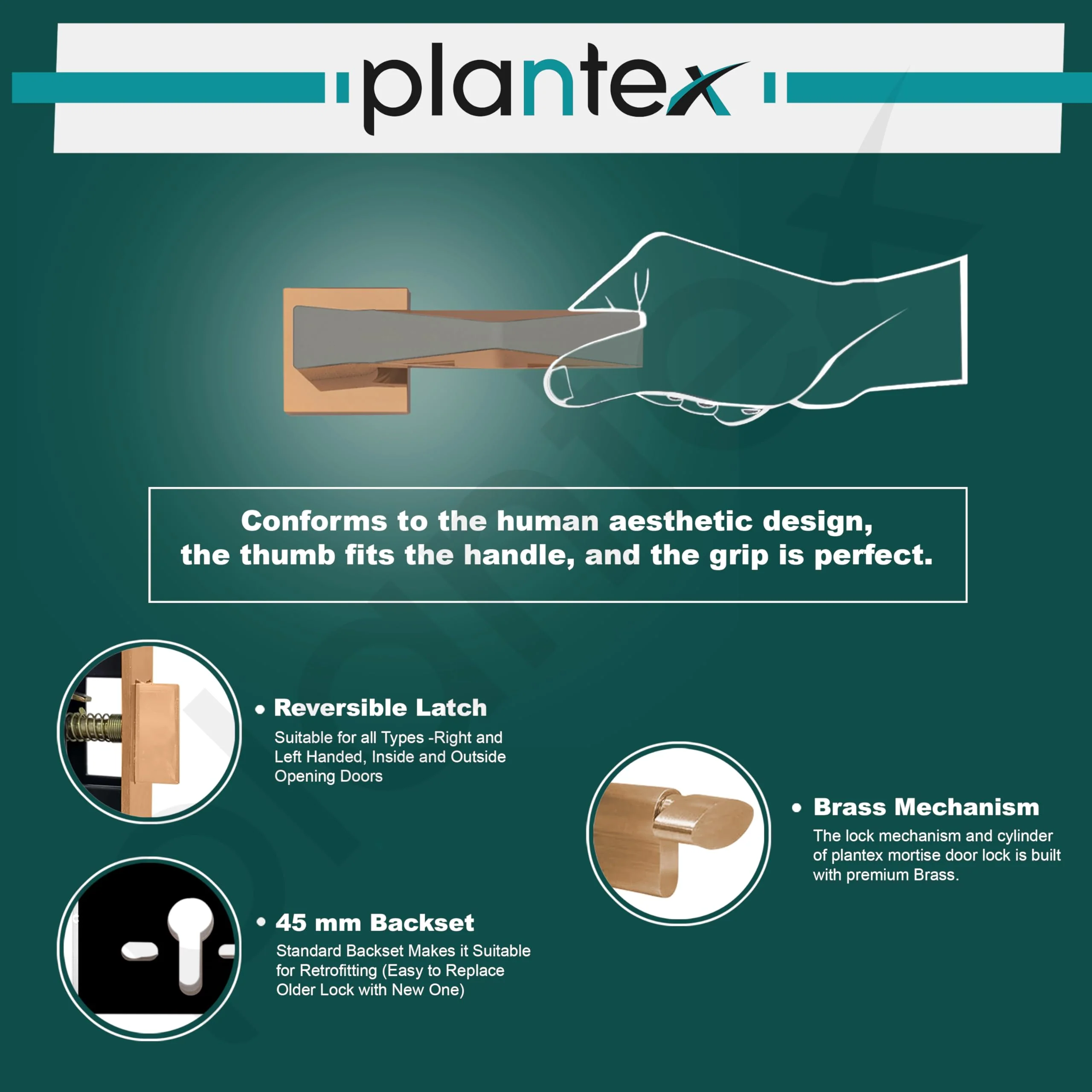 Plantex Premium Door Lock with 3 Years of Warranty/Main Door Lock for Home/Mortise Lock for Door - Main Door Lock Set (7085 PVD Choco & Satin Black Matt) - Image 4