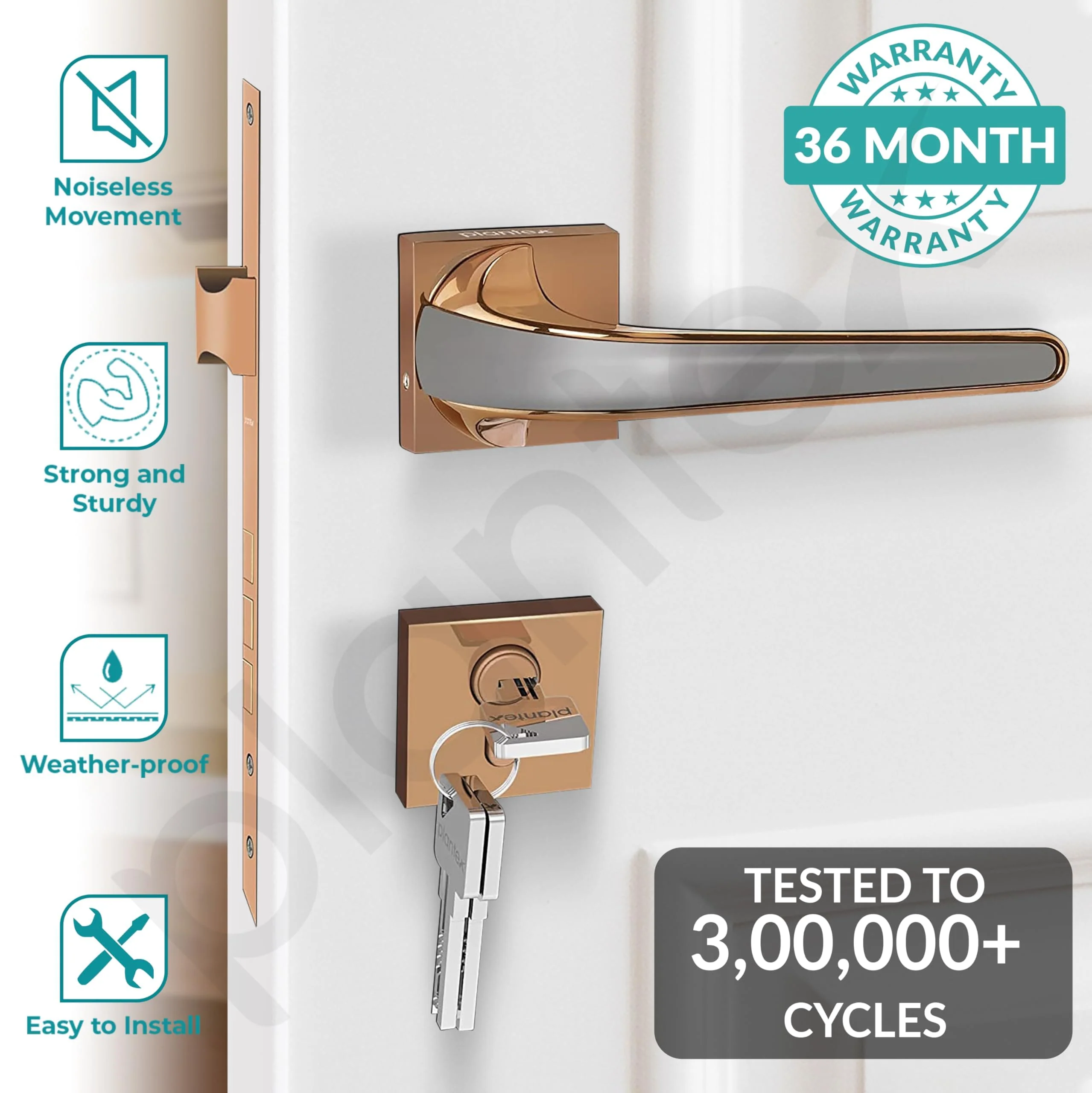 Plantex Premium Door Lock with 3 Years of Warranty/Main Door Lock for Home/Mortise Lock for Door - Main Door Lock Set (7091-PVD-Choco & Satin Black Matt) - Image 2