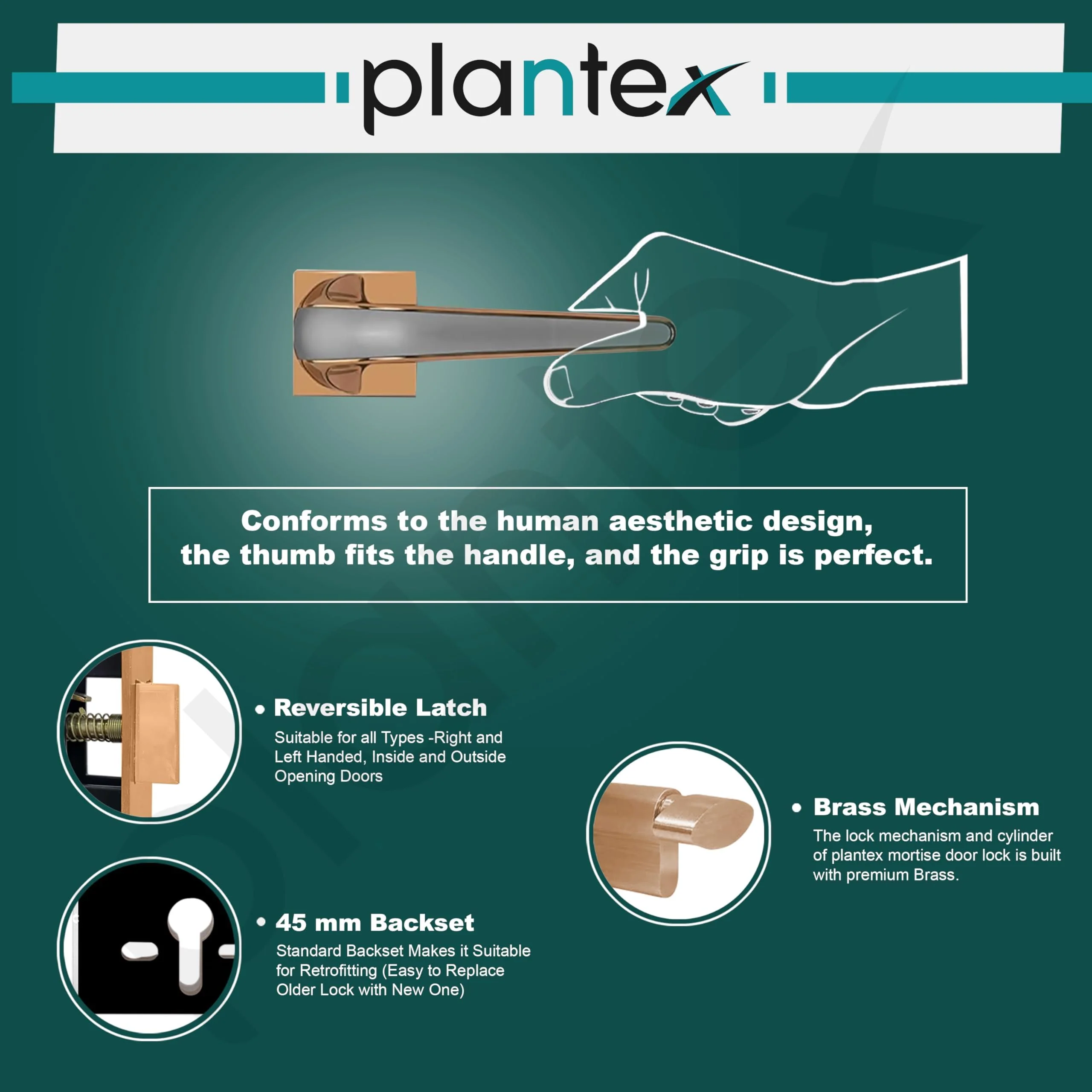 Plantex Premium Door Lock with 3 Years of Warranty/Main Door Lock for Home/Mortise Lock for Door - Main Door Lock Set (7091-PVD-Choco & Satin Black Matt) - Image 4