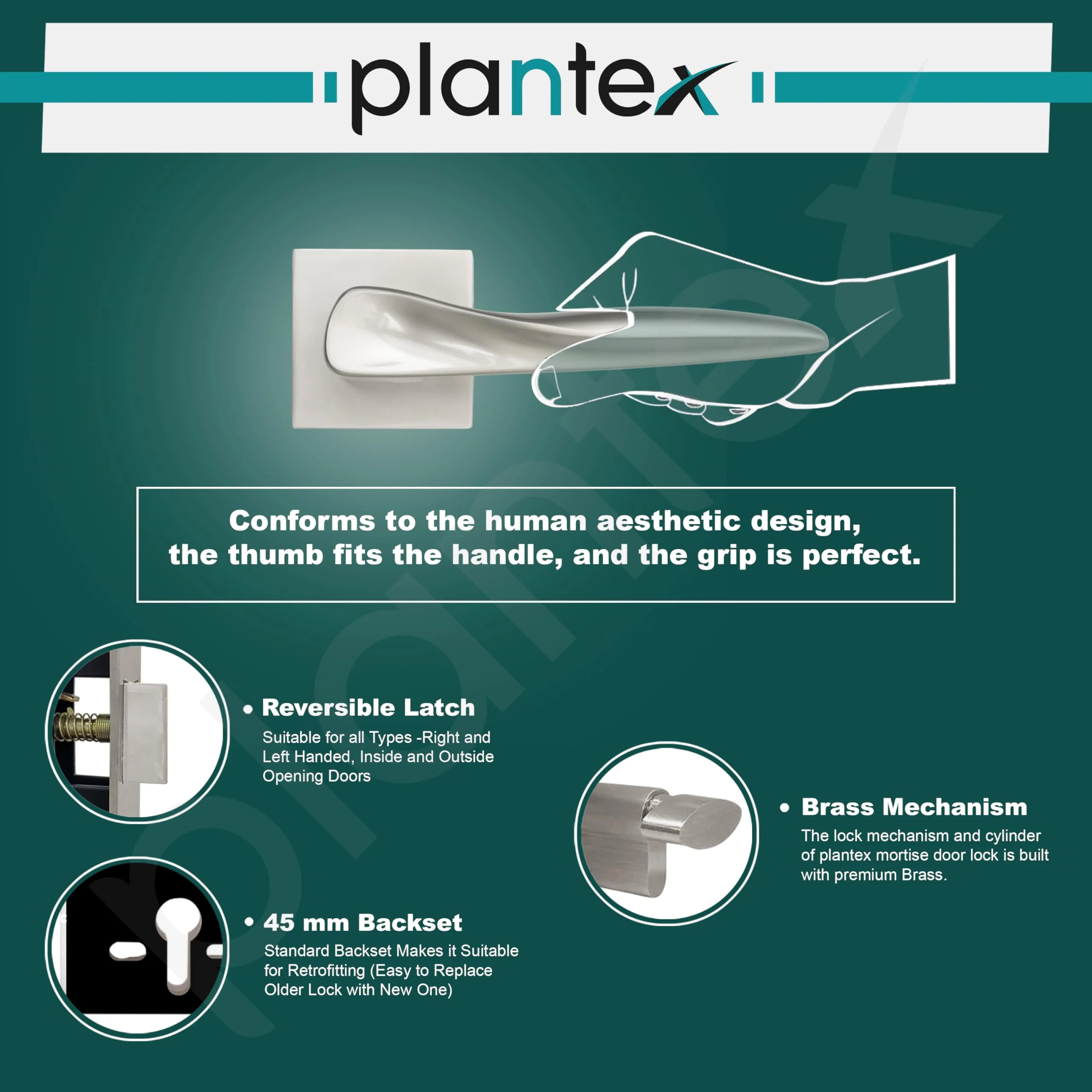 Plantex Premium Main Door Lock Set with 3 Years Warranty - Mortise Lock for Home (PT-002- Satin) - Image 3