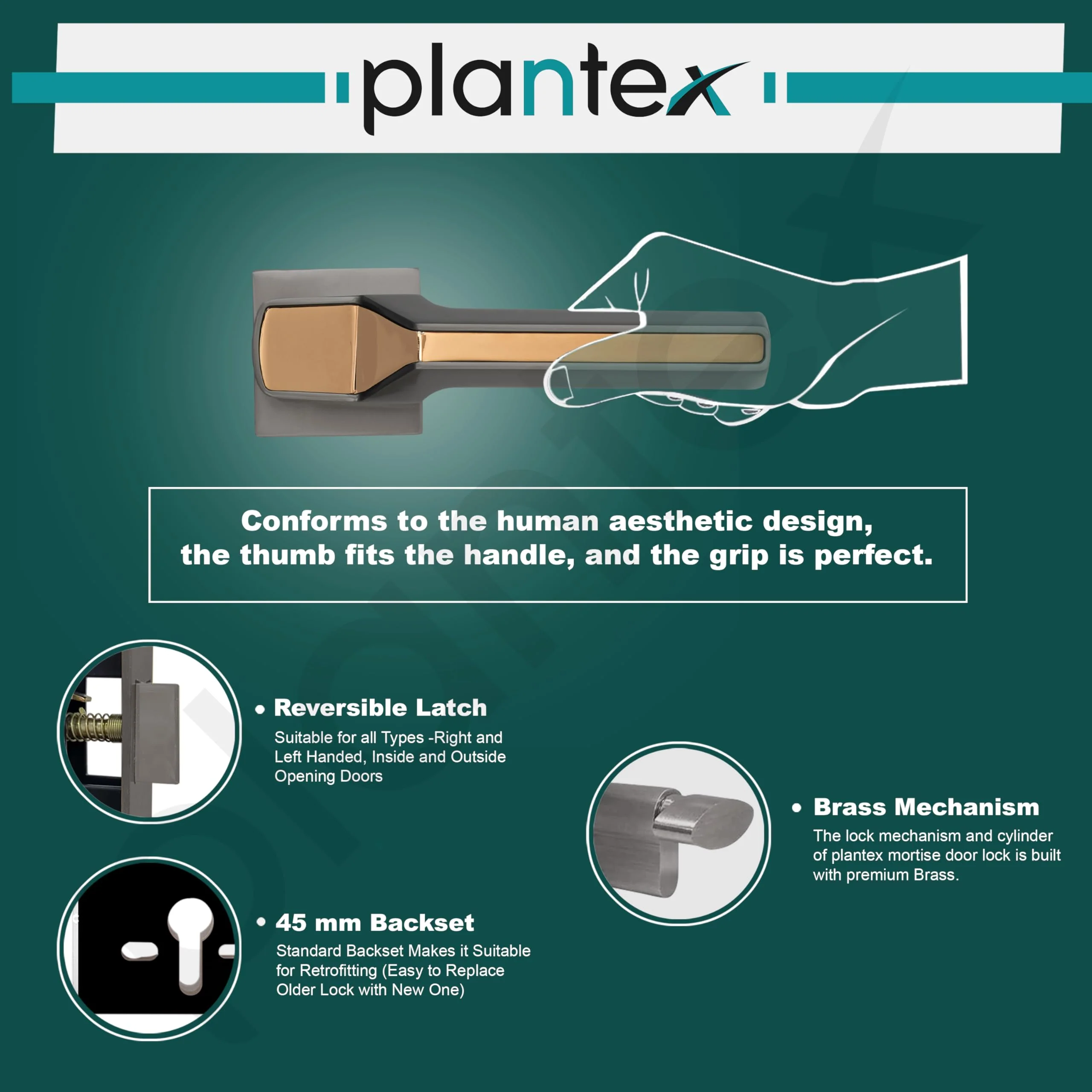 Plantex Premium Door Lock with 3 Years of Warranty/Main Door Lock for Home/Mortise Locks for Doors (PT-008- Rose Gold and Satin Black) - Image 4
