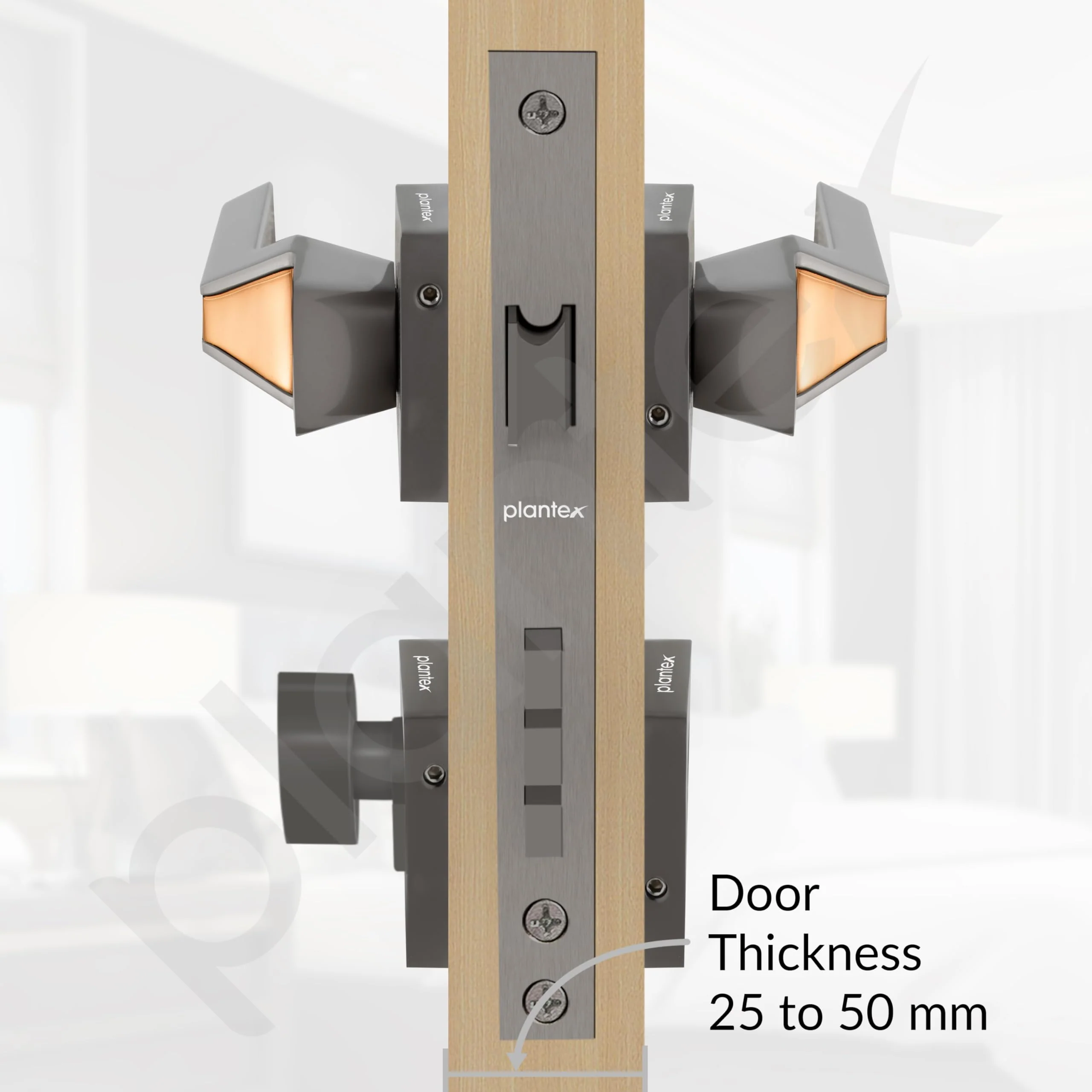 Plantex Premium Door Lock with 3 Years of Warranty/Main Door Lock for Home/Mortise Locks for Doors (PT-008- Rose Gold and Satin Black) - Image 5