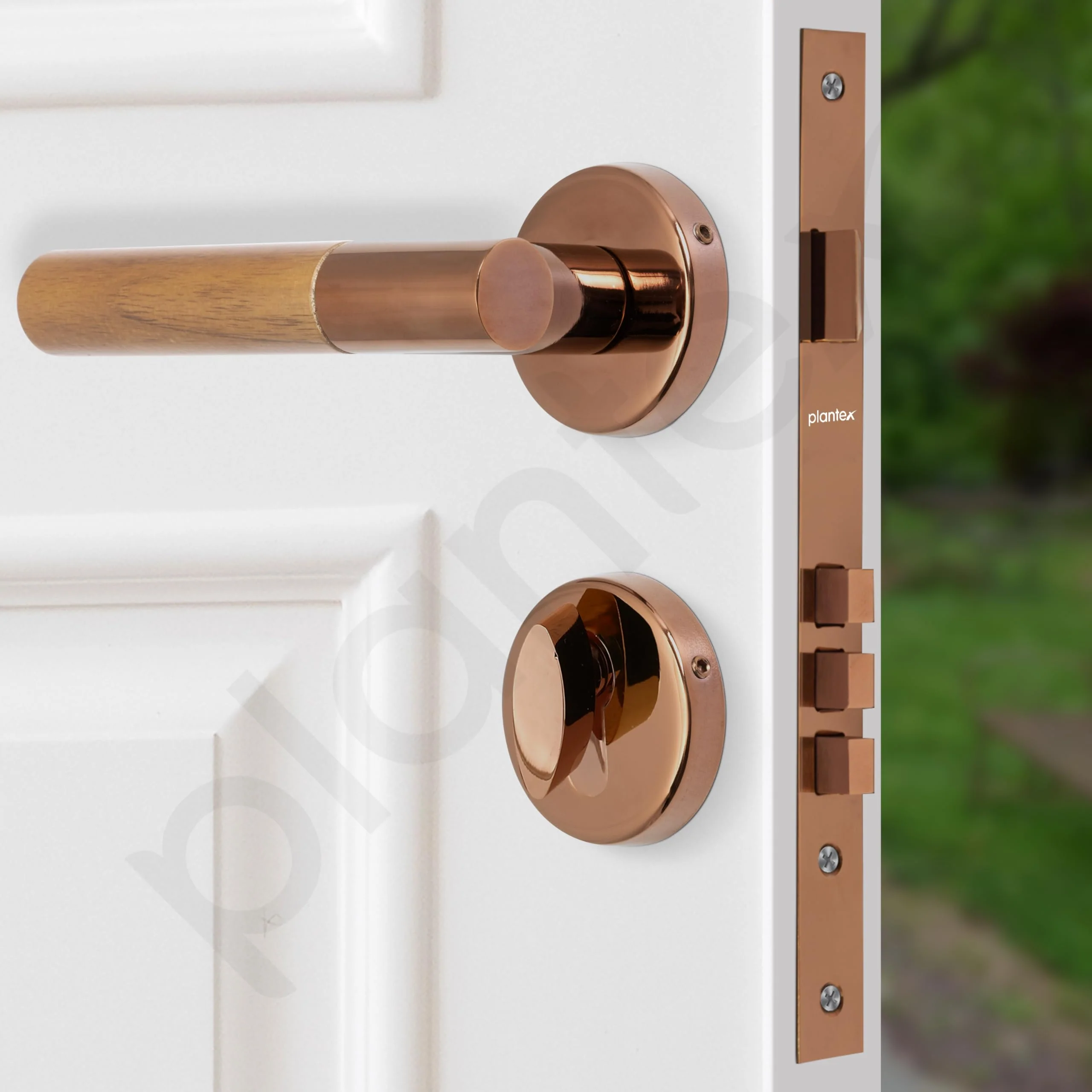 Plantex Premium Door Lock with 3 Years of Warranty - Main Door Lock Set (PVD Rose Gold & Wood Finish) - Image 3