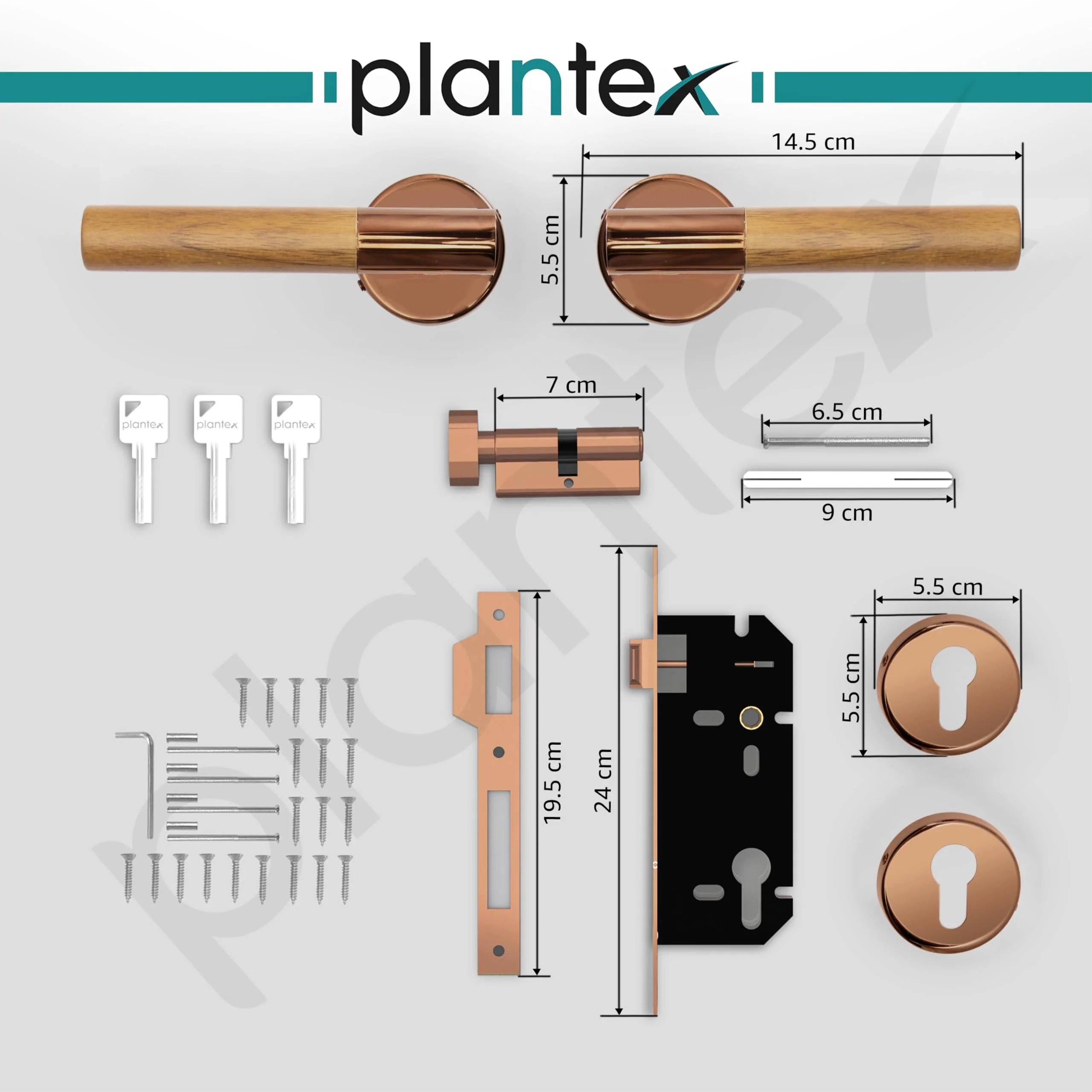 Plantex Premium Door Lock with 3 Years of Warranty - Main Door Lock Set (PVD Rose Gold & Wood Finish) - Image 4