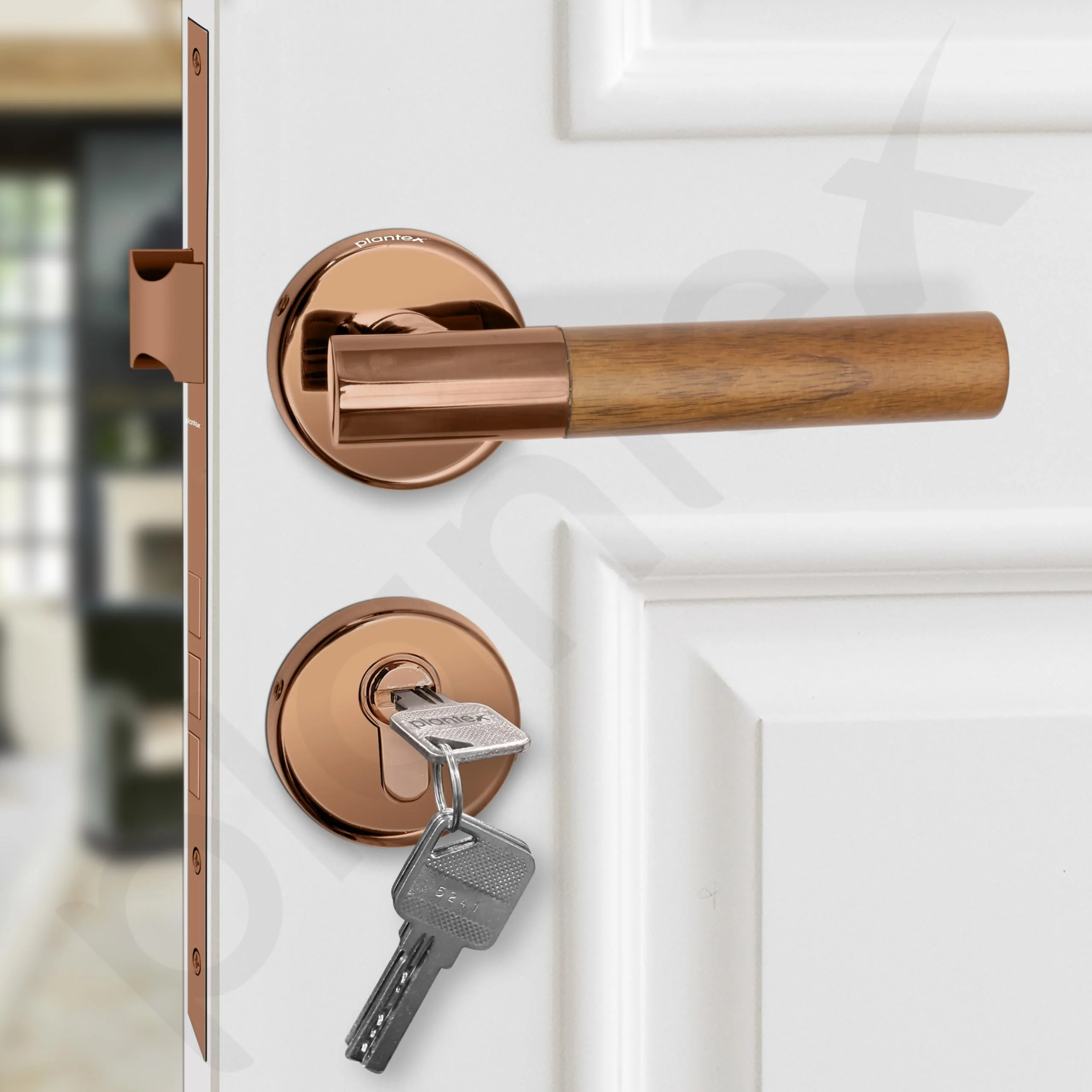 Plantex Premium Door Lock with 3 Years of Warranty - Main Door Lock Set (PVD Rose Gold & Wood Finish) - Image 7