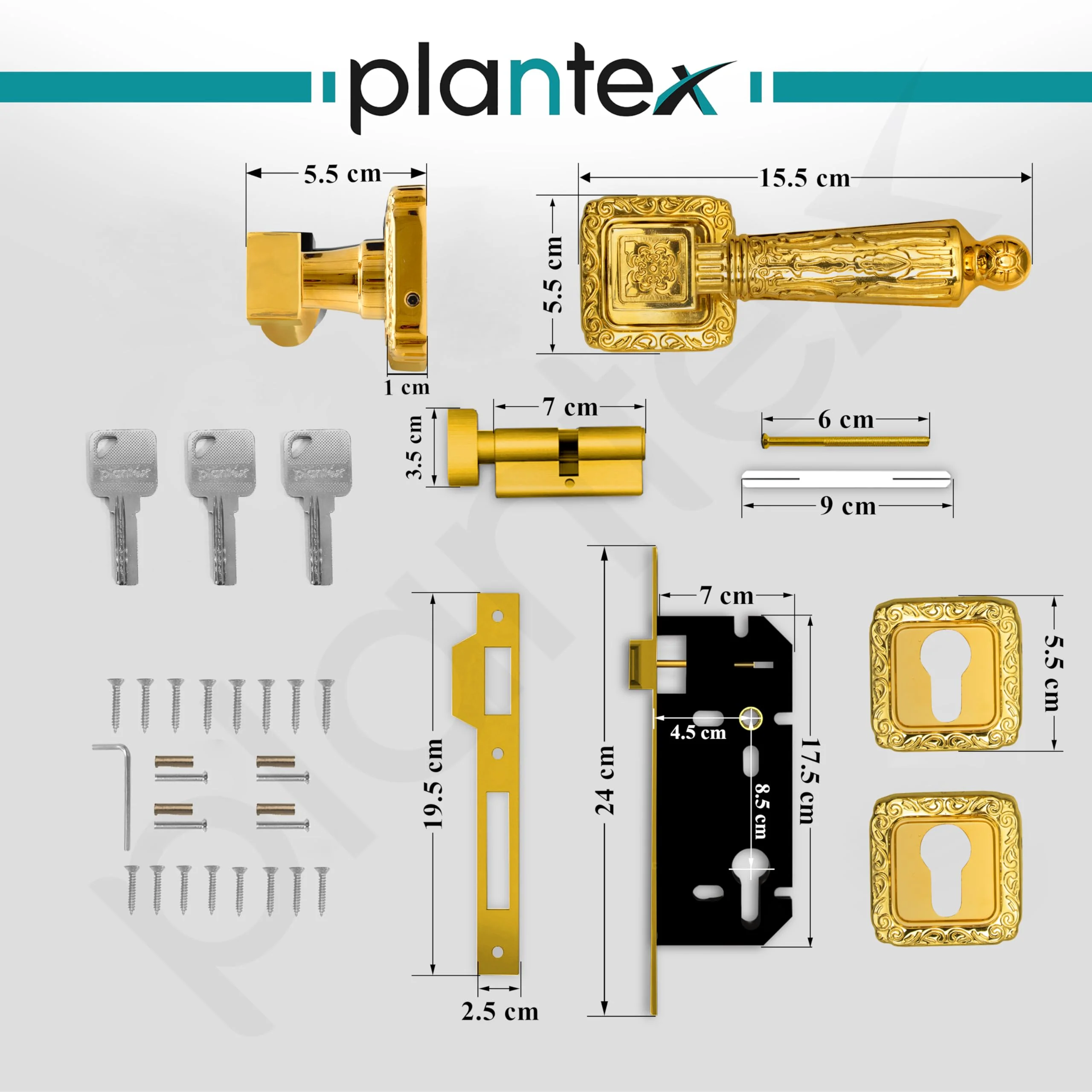 Plantex Premium Door Locks with 3 Years of Warranty by Plantex/Main Door Lock for Home/Mortise Lock for Door - Main Door Lock Set (643 - PVD Gold) - Image 3