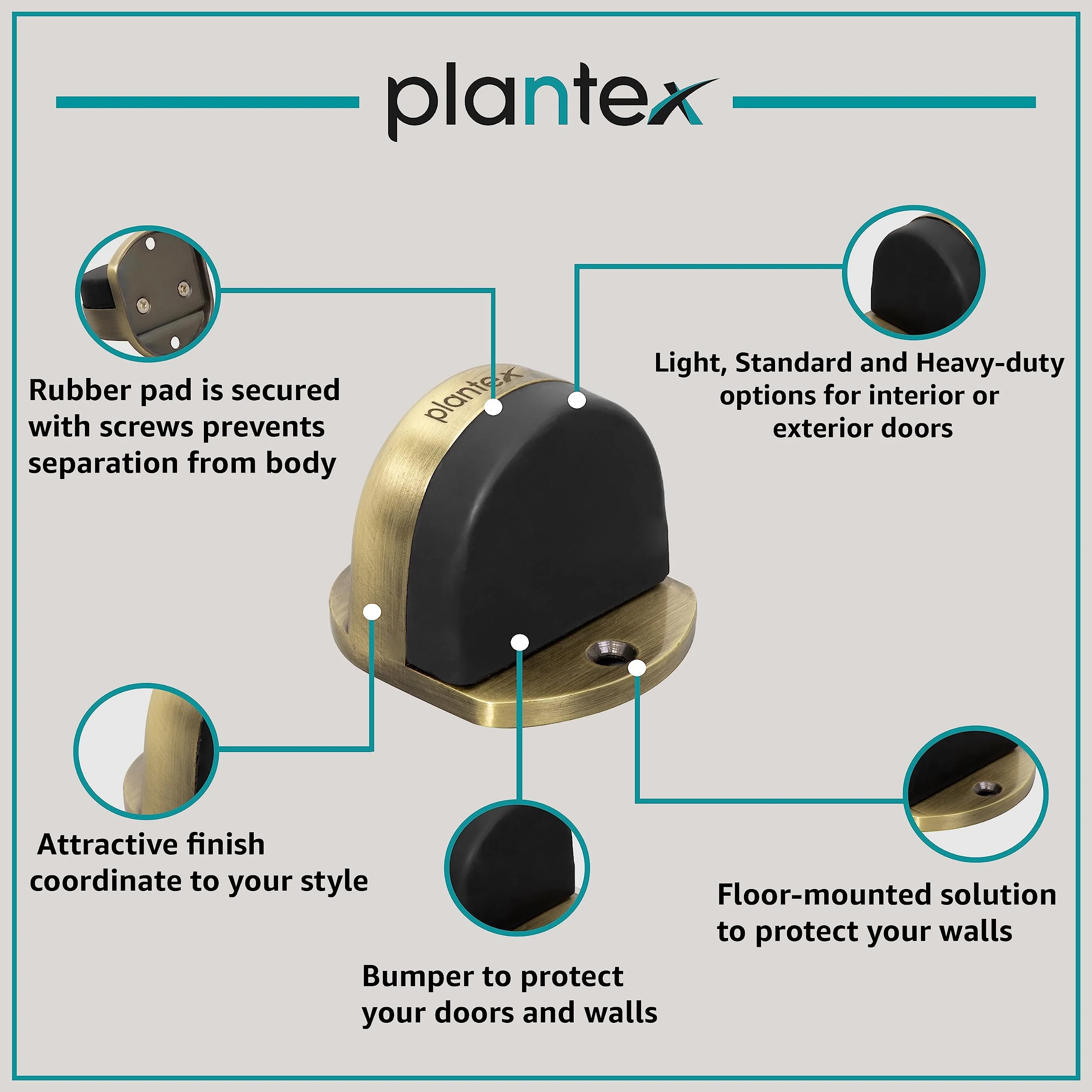 Plantex Premium Floor Mounted Door Buffer/Sound Dampening Rubber Buffer for Bed Room/Living Room/Kitchen/Bathroom Door – (Brass Antique) - Image 3