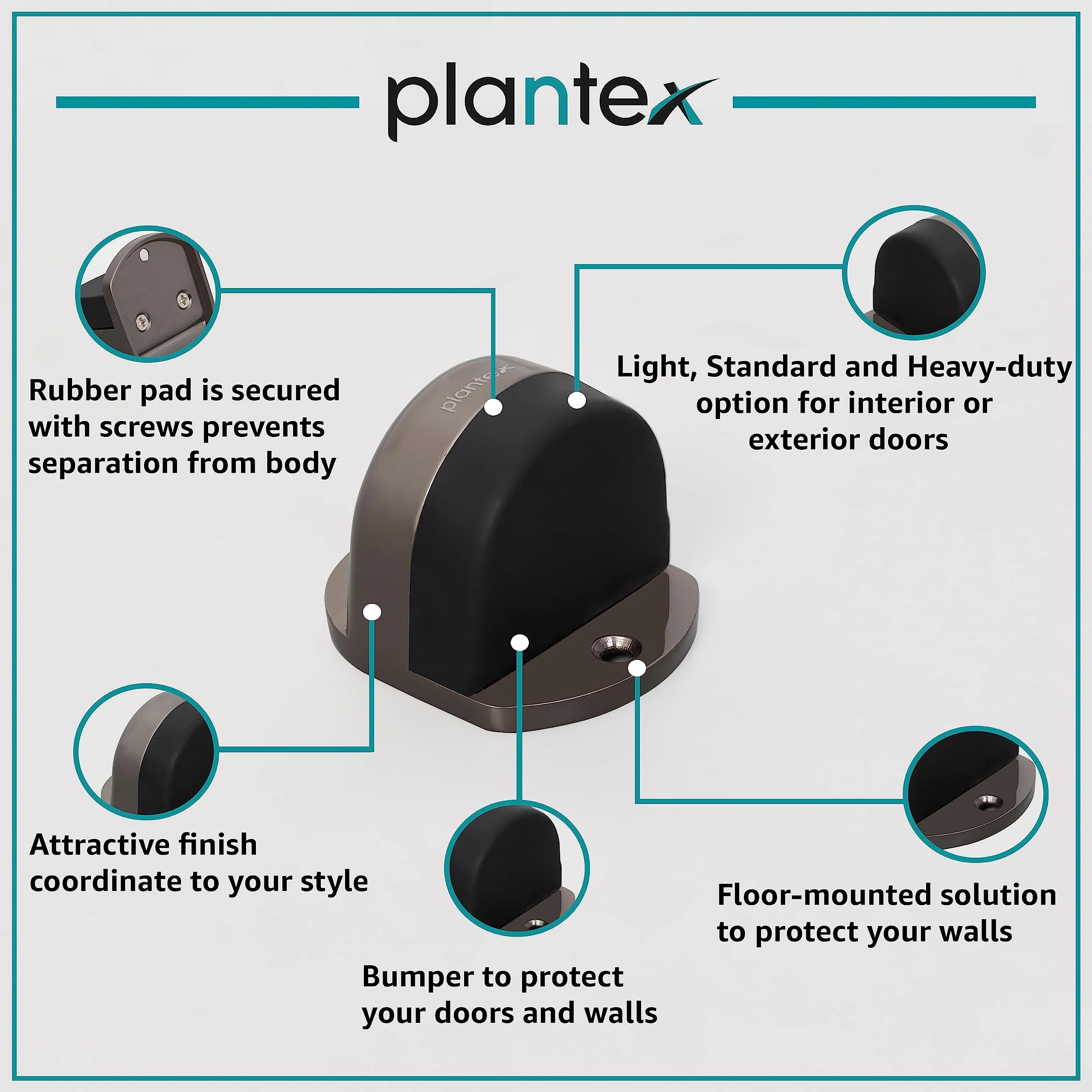 Plantex Premium Floor Mounted Door Buffer/Sound Dampening Rubber Buffer for Bed Room/Living Room/Kitchen/Bathroom Door – Pack of 1 (Satin Black) - Image 4