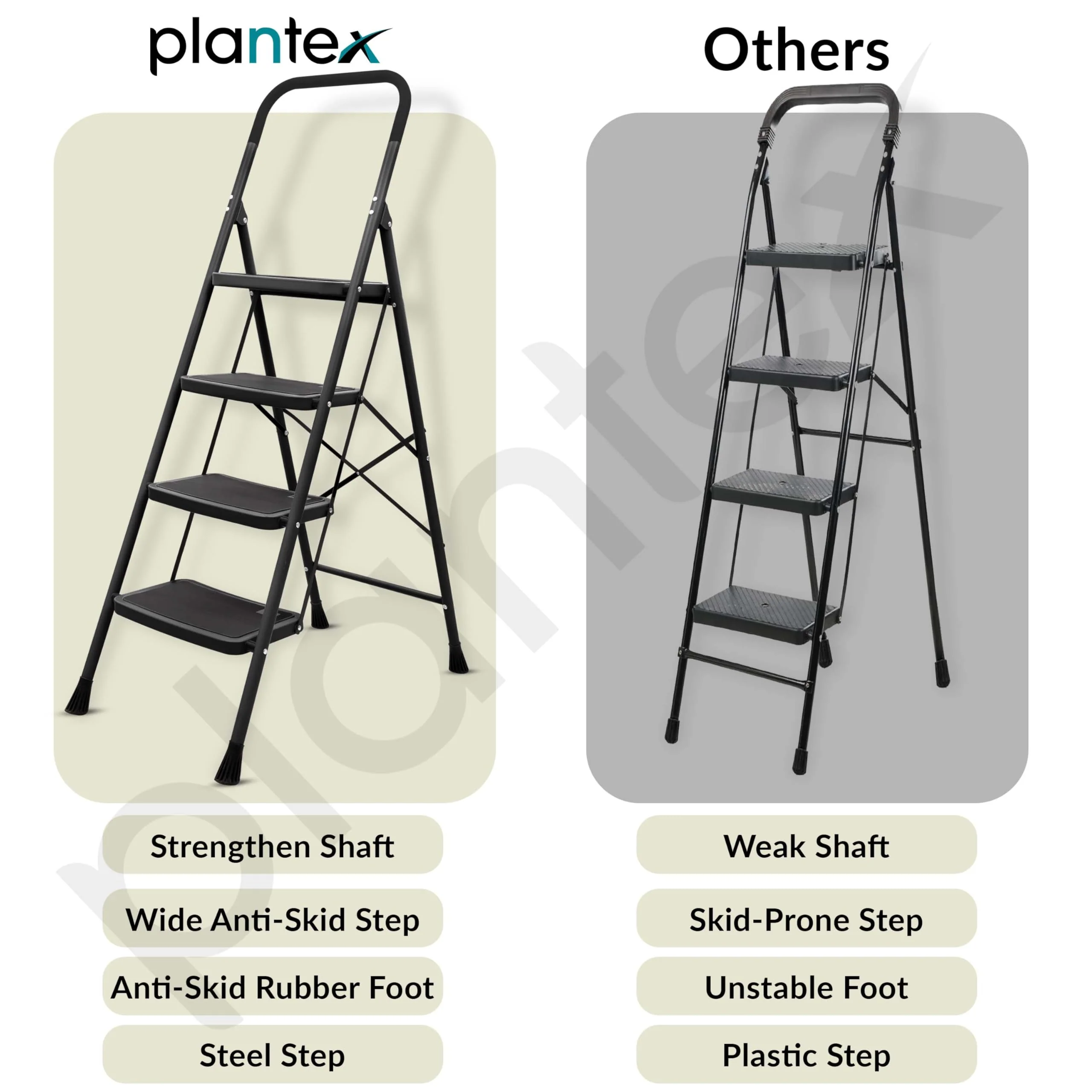 Plantex Premium Foldable Ladder for Home Use – Durable Alloy Steel ladder/4-Step Ladder for Safe and Easy Access (Black & Grey) - Image 6