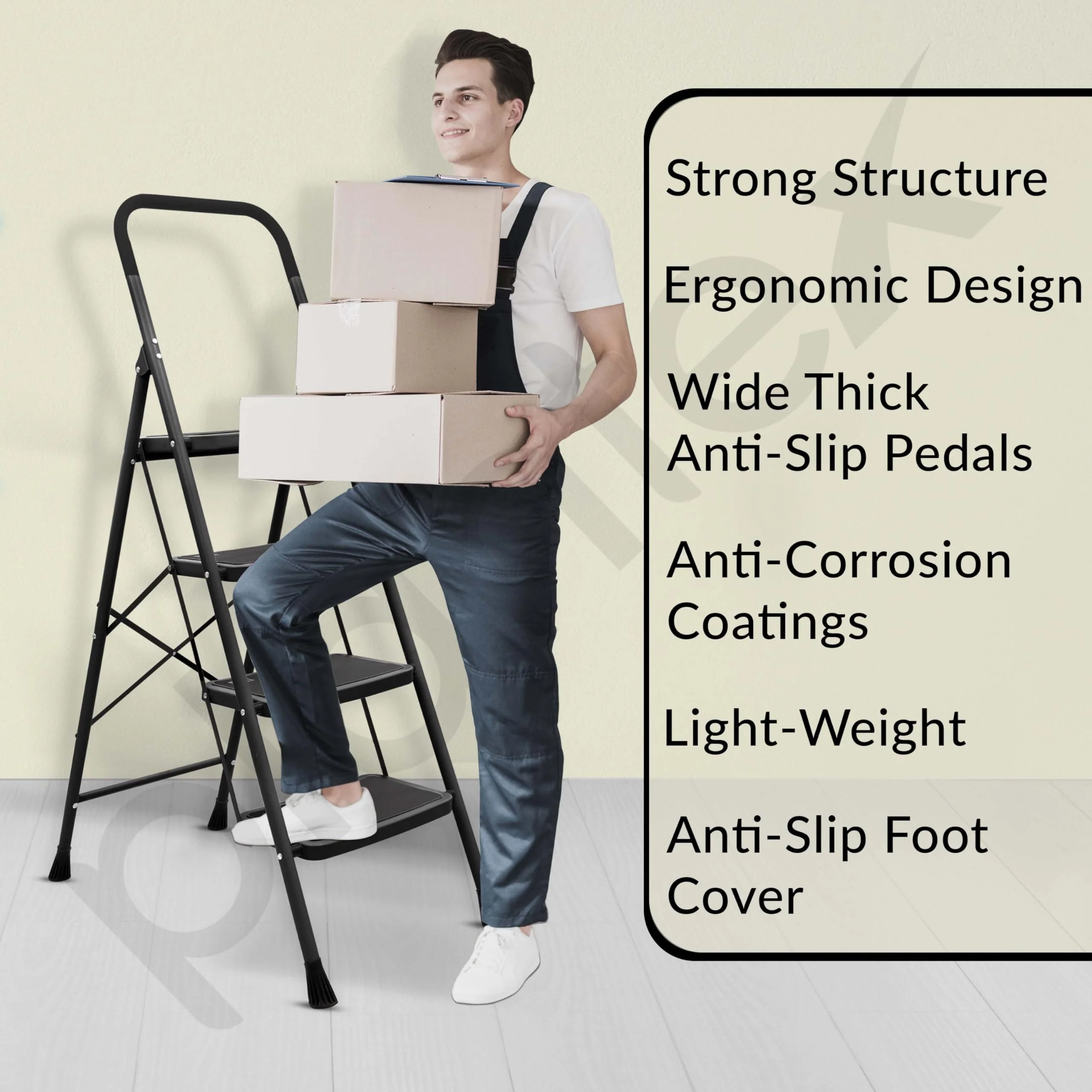 Plantex Premium Foldable Ladder for Home Use – Durable Alloy Steel ladder/4-Step Ladder for Safe and Easy Access (Black & Grey) - Image 7