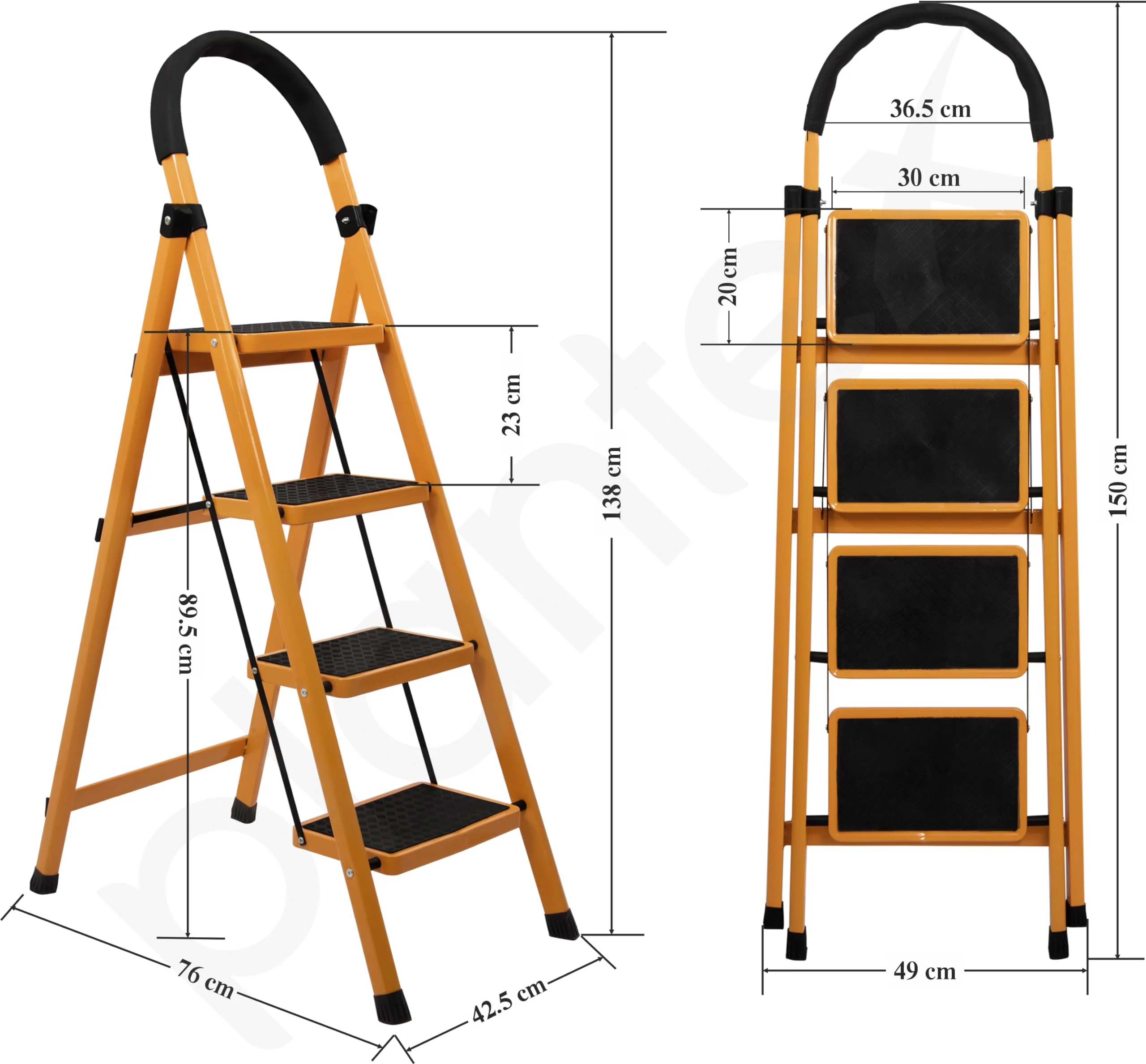 Plantex Premium GI 4-Step Steel Ladder for Home - Wide Anti Skid Step Ladder - 150 kg Capacity (Yellow) - Image 4