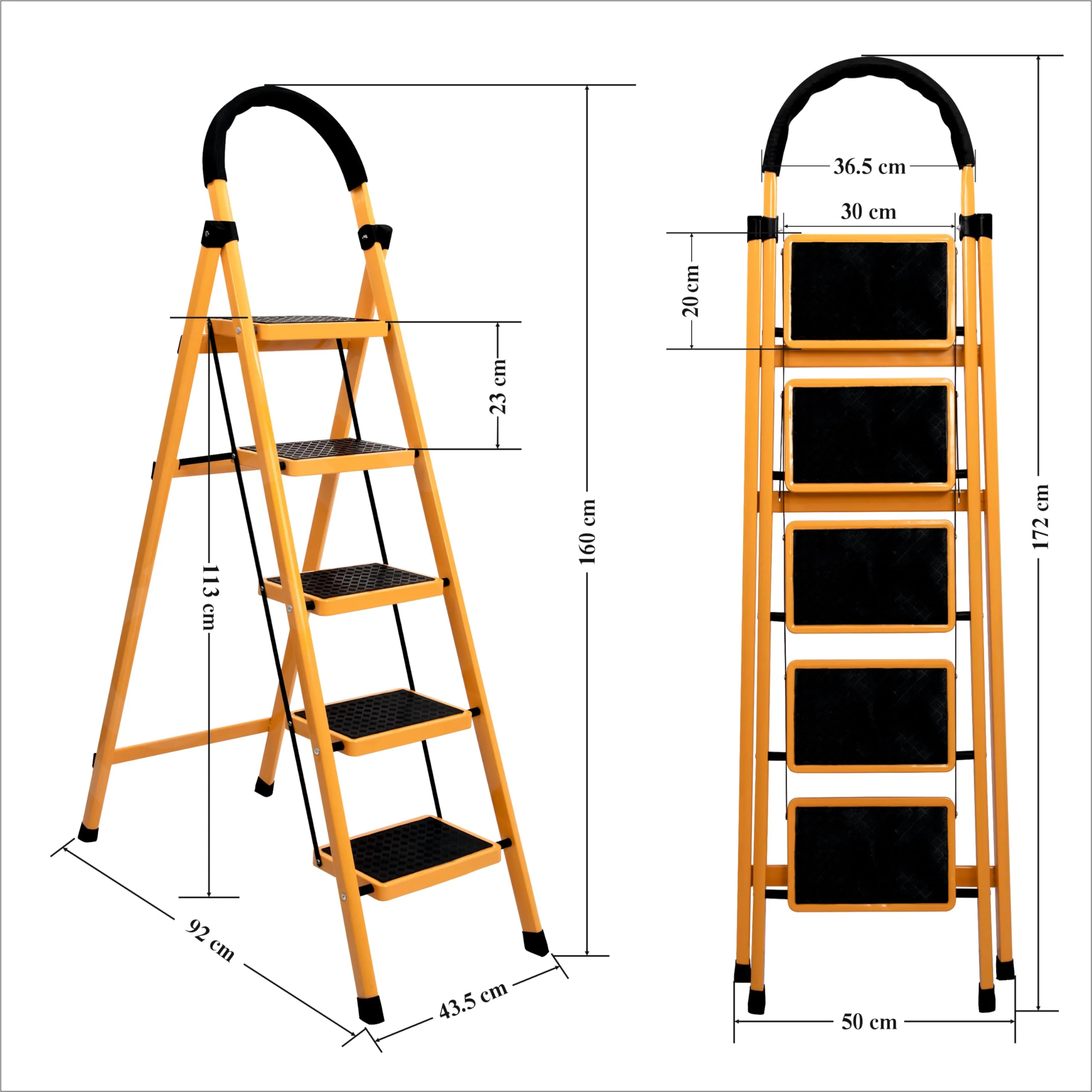 Plantex Premium GI Steel Foldable 5-Step Ladder for Home - Wide Anti Slip 5 Step Ladder (Yellow & Black) - Image 4